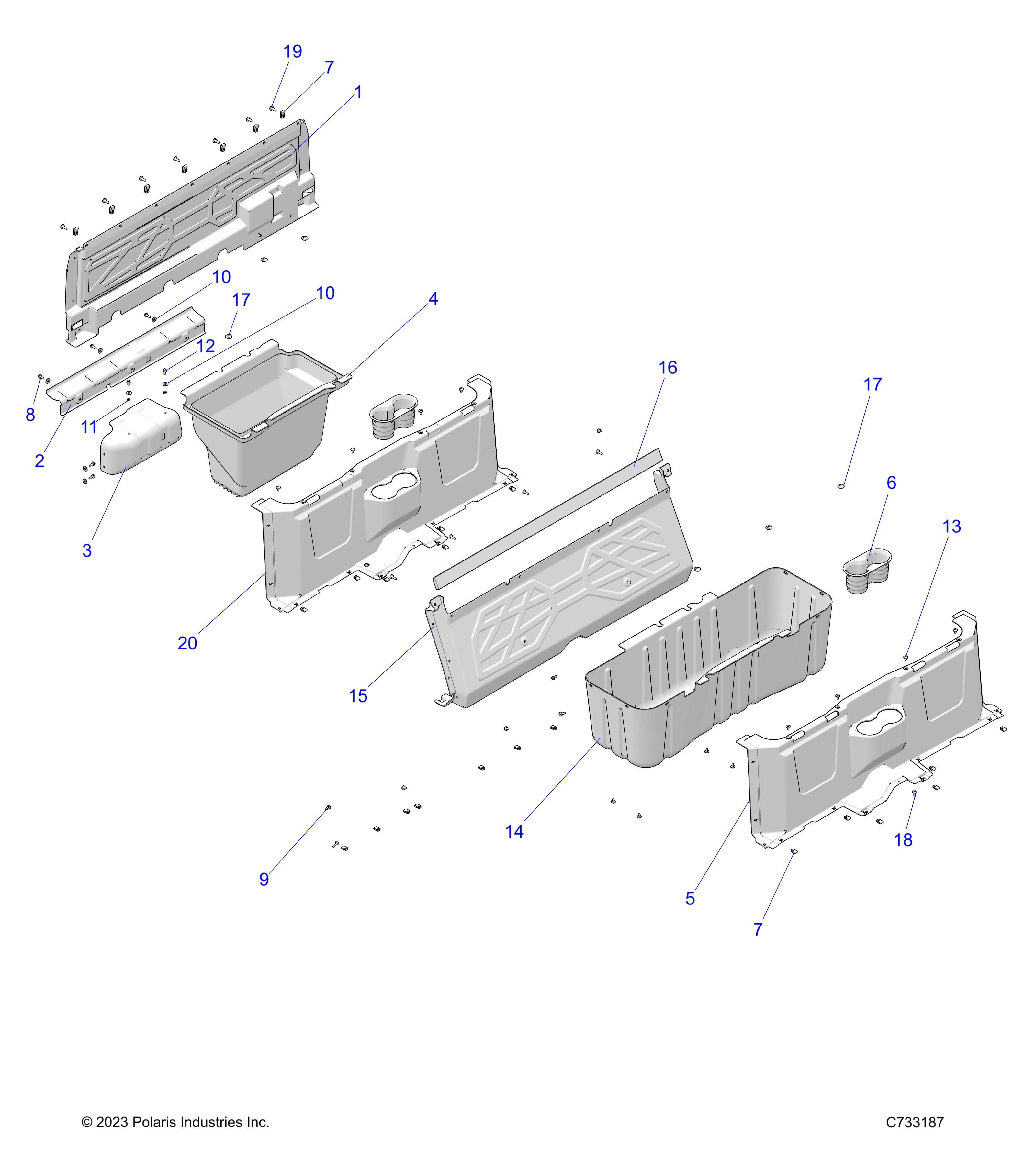CARROSSERIE FERMETURES DE PLANCHER ET BAC POUR RANGER 570 CREW 2025