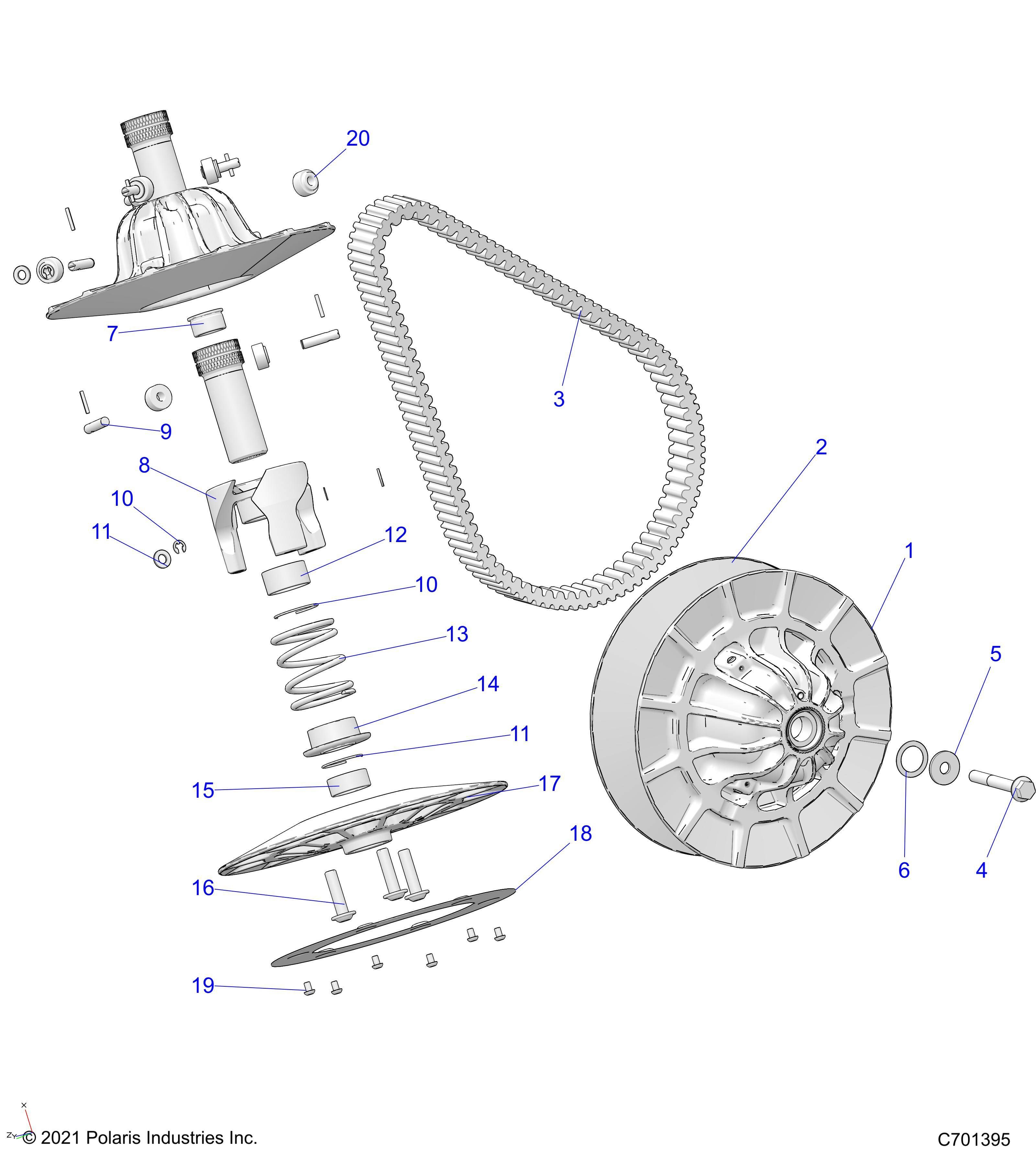 TRANSMISSION EMBRAYAGE SECONDAIRE POUR RZR XP 4 1000 PREMIUM EVAP R01 2024