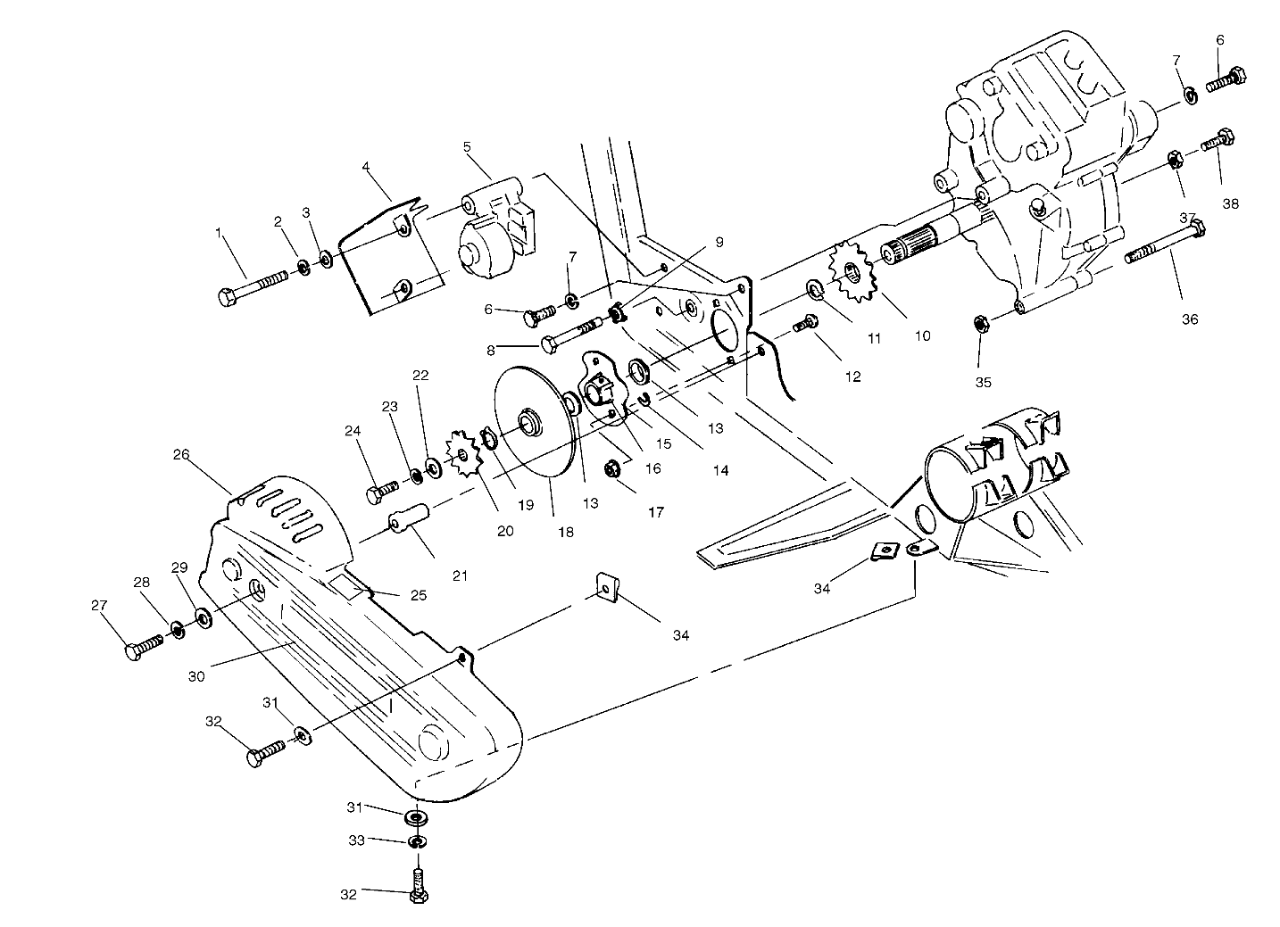 TRANSMISSION BOITE DE VITESSE FREIN ET GARDE CHAINE POUR NORWEGIAN MAGNUM 4X4 1995