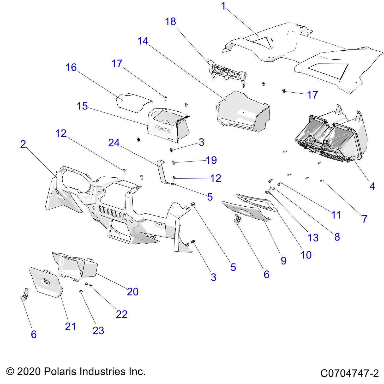 CARROSSERIE TABLEAU DE BORDS ET BOITE A GANTS POUR RZR 900 TRAIL R02 2023