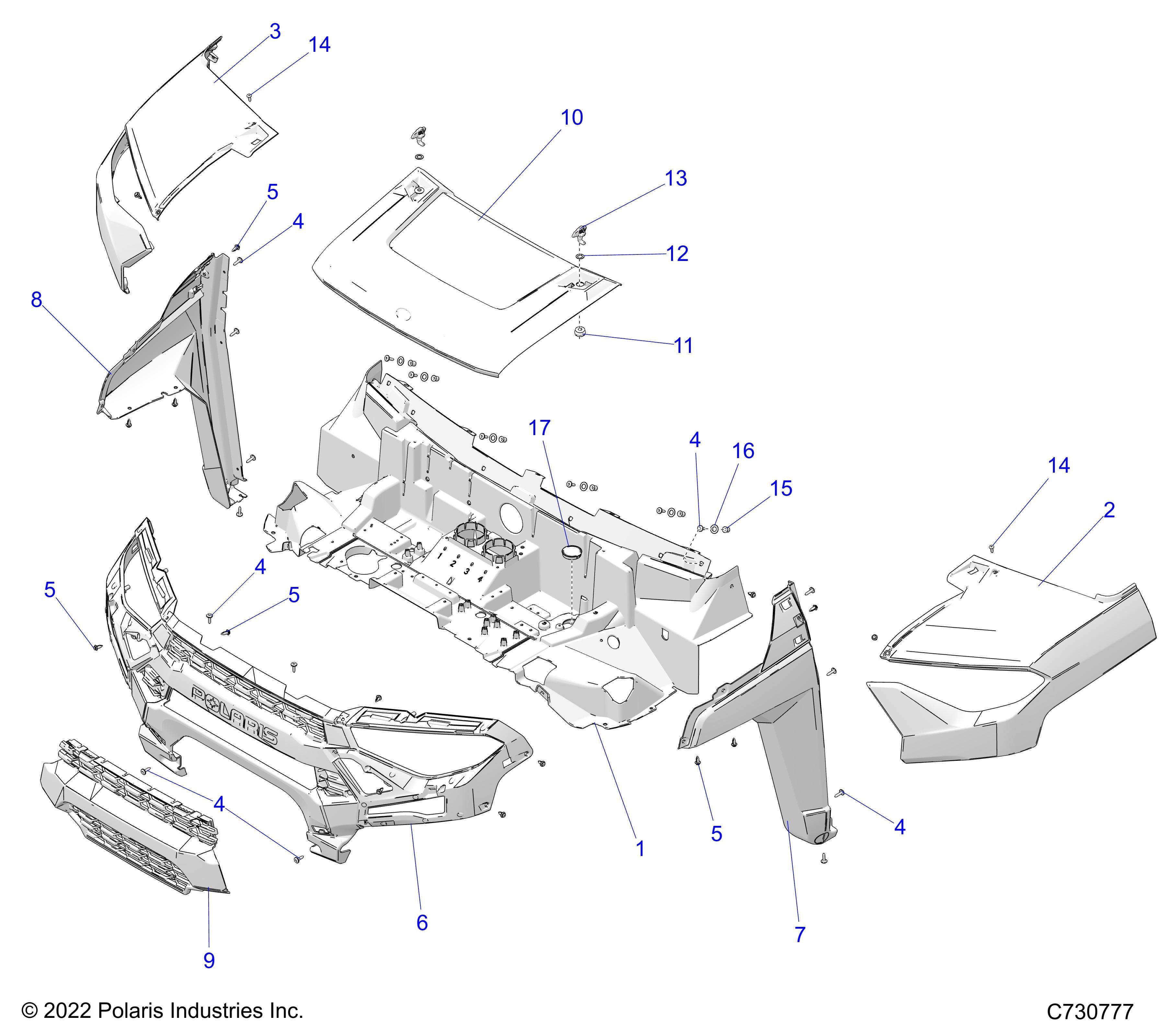 CARROSSERIE CAPOT ET FACE AVANT POUR RANGER 1000 XP 2024