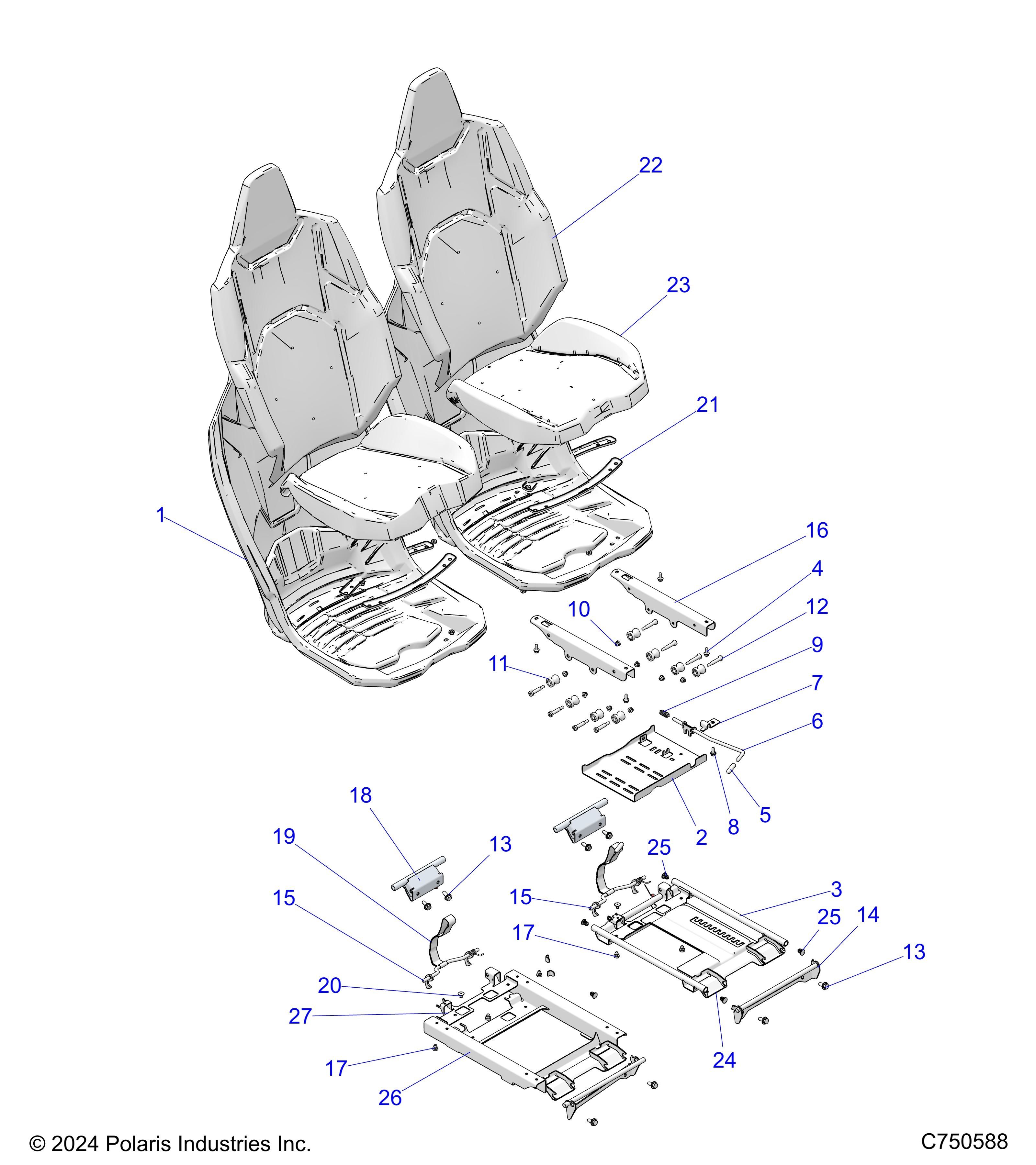 CORPS SIEGE ASM ET CURSEUR AVANT POUR RZR XP 4 1000 PREMIUM 2025