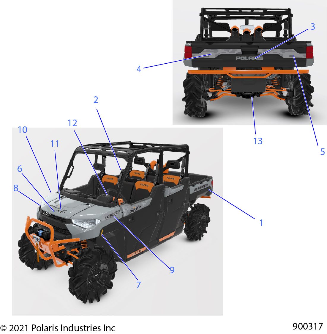 CARROSSERIE AUTOCOLLANTS DESIGN POUR RANGER CREW XP 1000 WATERFOWL EVAP 2022