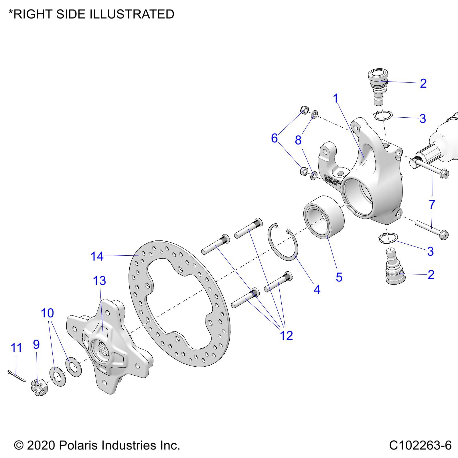 SUSPENSION FRONT HUB KNUCKLE AND BRAKE DISC POUR SPORTSMAN XP 1000 48 TRAIL PACKAGE R01 2023