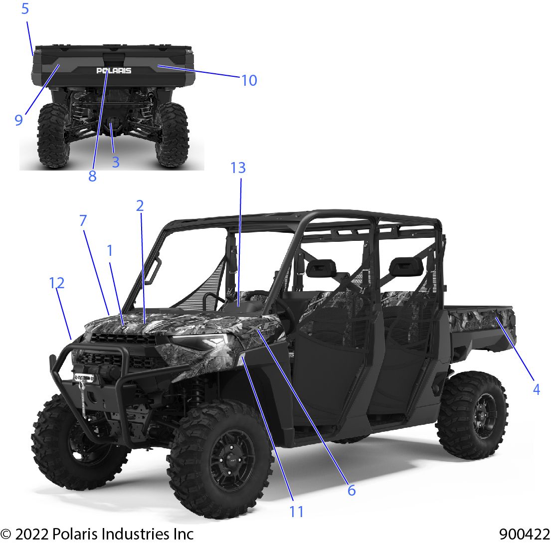 CARROSSERIE AUTOCOLLANTS DESIGN POUR RANGER CREW XP 1000 BIG GAME EVAP 2022