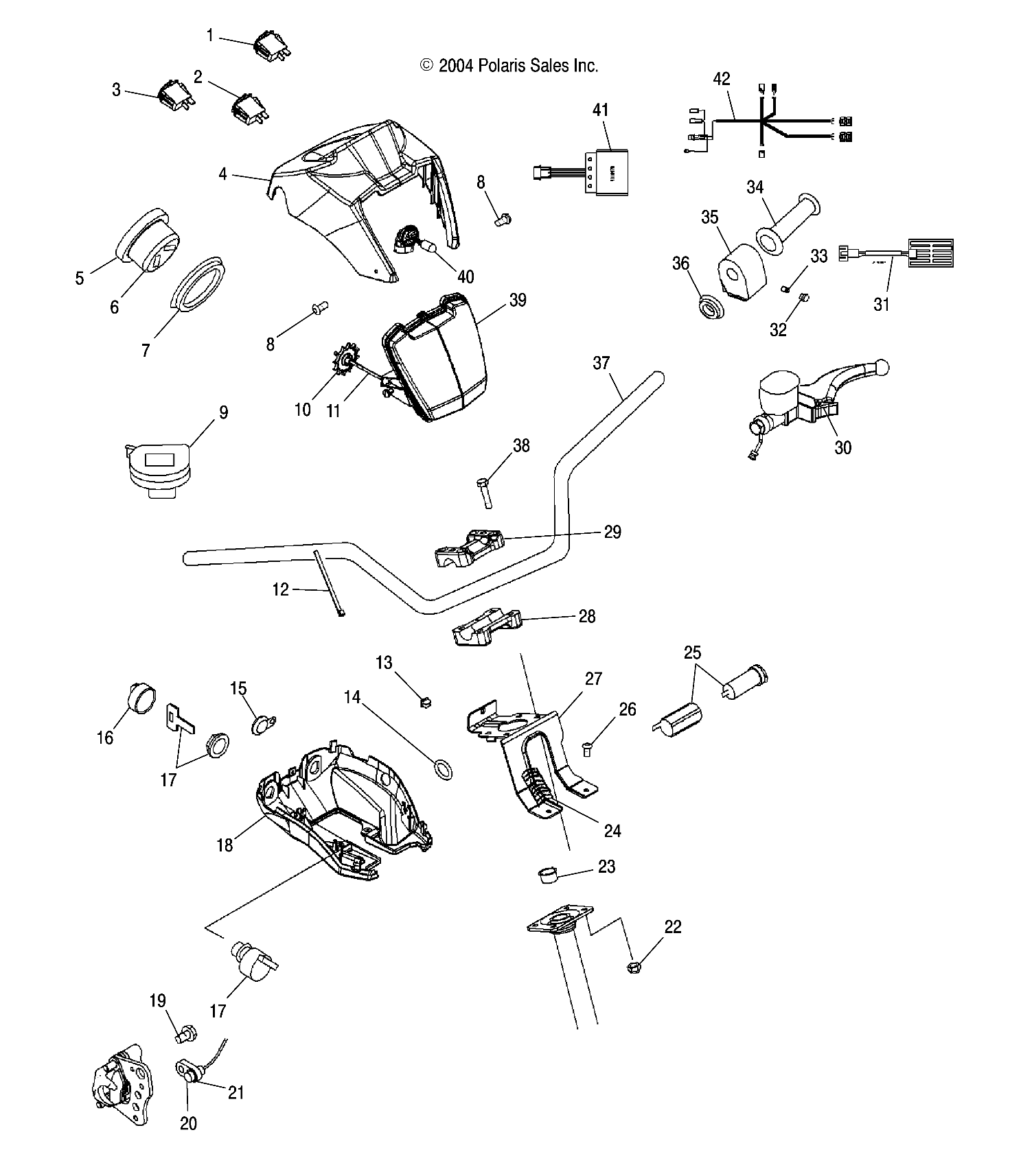 CARROSSERIE GUIDON ET SUPPORT DE PHARE POUR SPORTSMAN 800 EFI 2005
