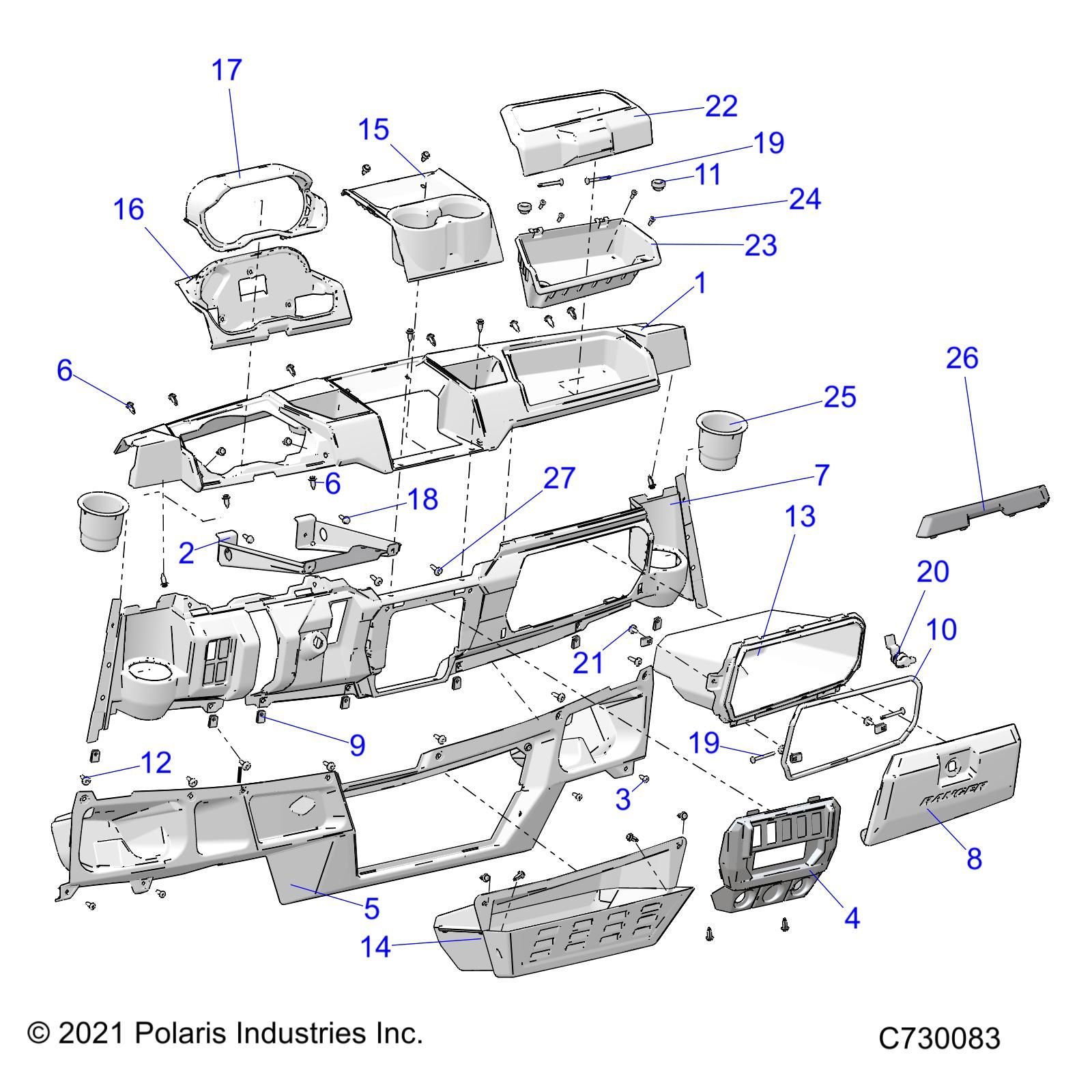 CARROSSERIE TABLEAU DE BORDS POUR RANGER XP 1000 TRAIL BOSS EVAP 2022