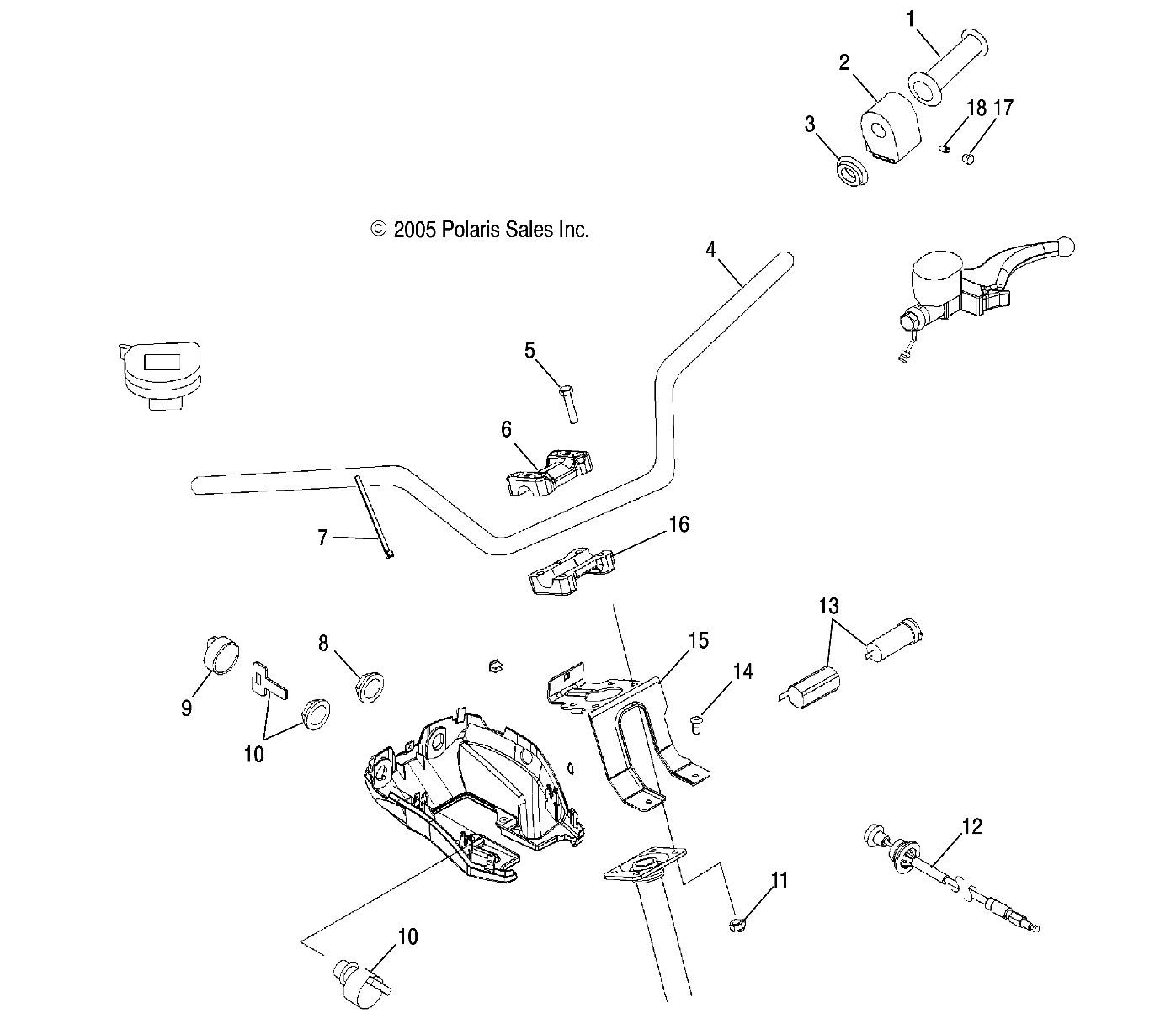 CARROSSERIE GUIDON ET COMMANDES POUR SPORTSMAN 500 HO 2006
