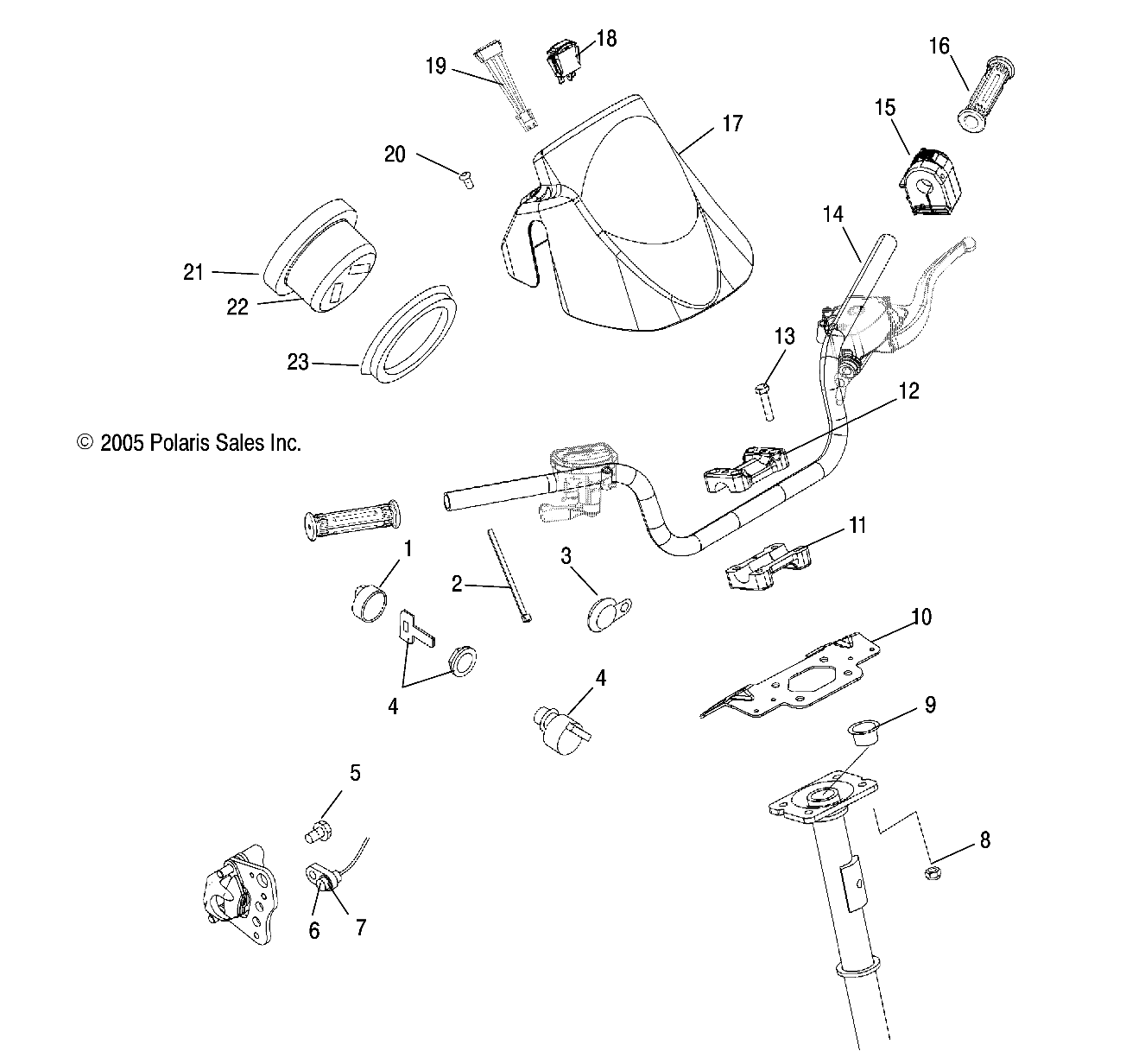 CARROSSERIE GUIDON ET COMMANDES POUR SPORTSMAN 500 EFI INTL 2006