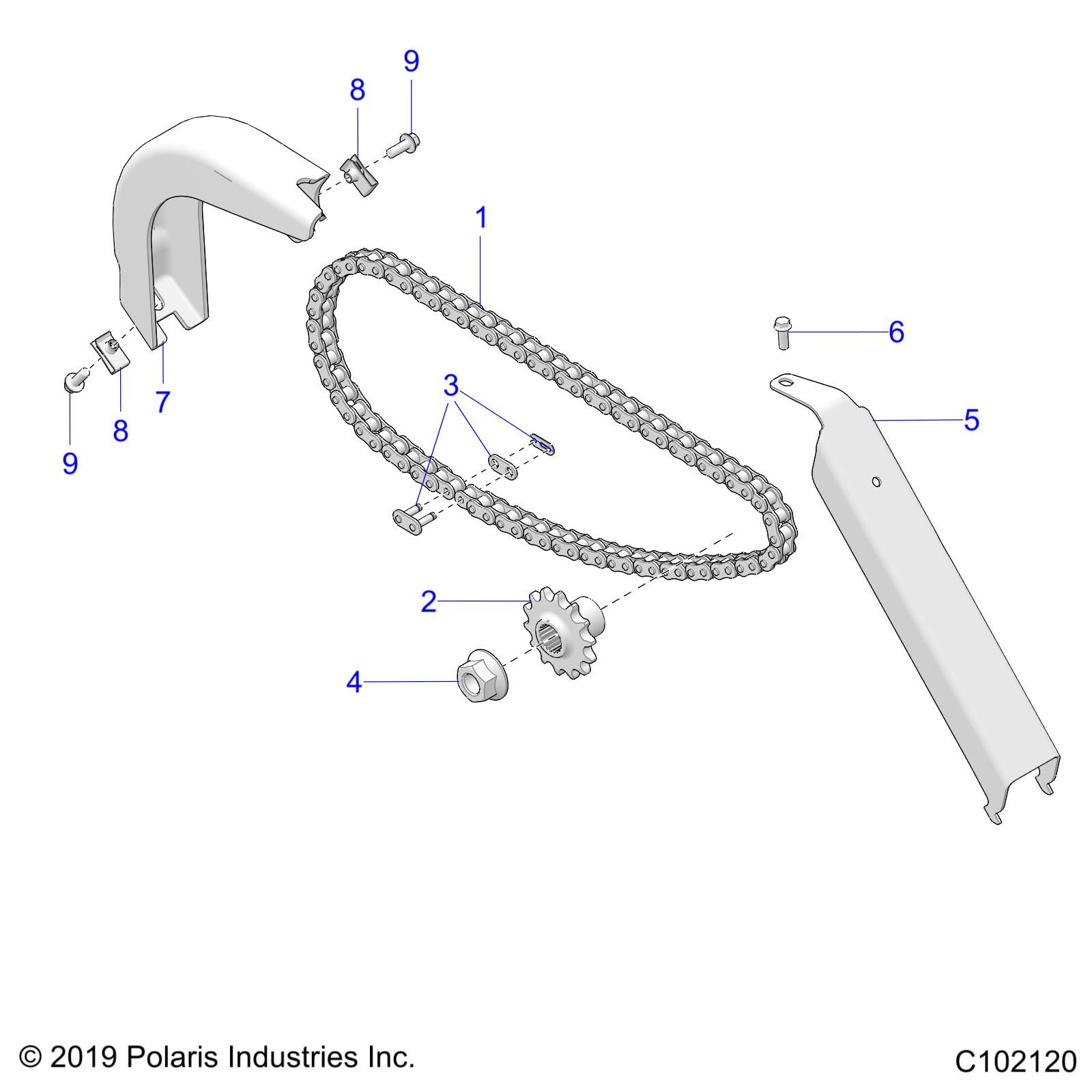 DRIVE TRAIN CHAIN AND GUARDS POUR OUTLAW 70 2021
