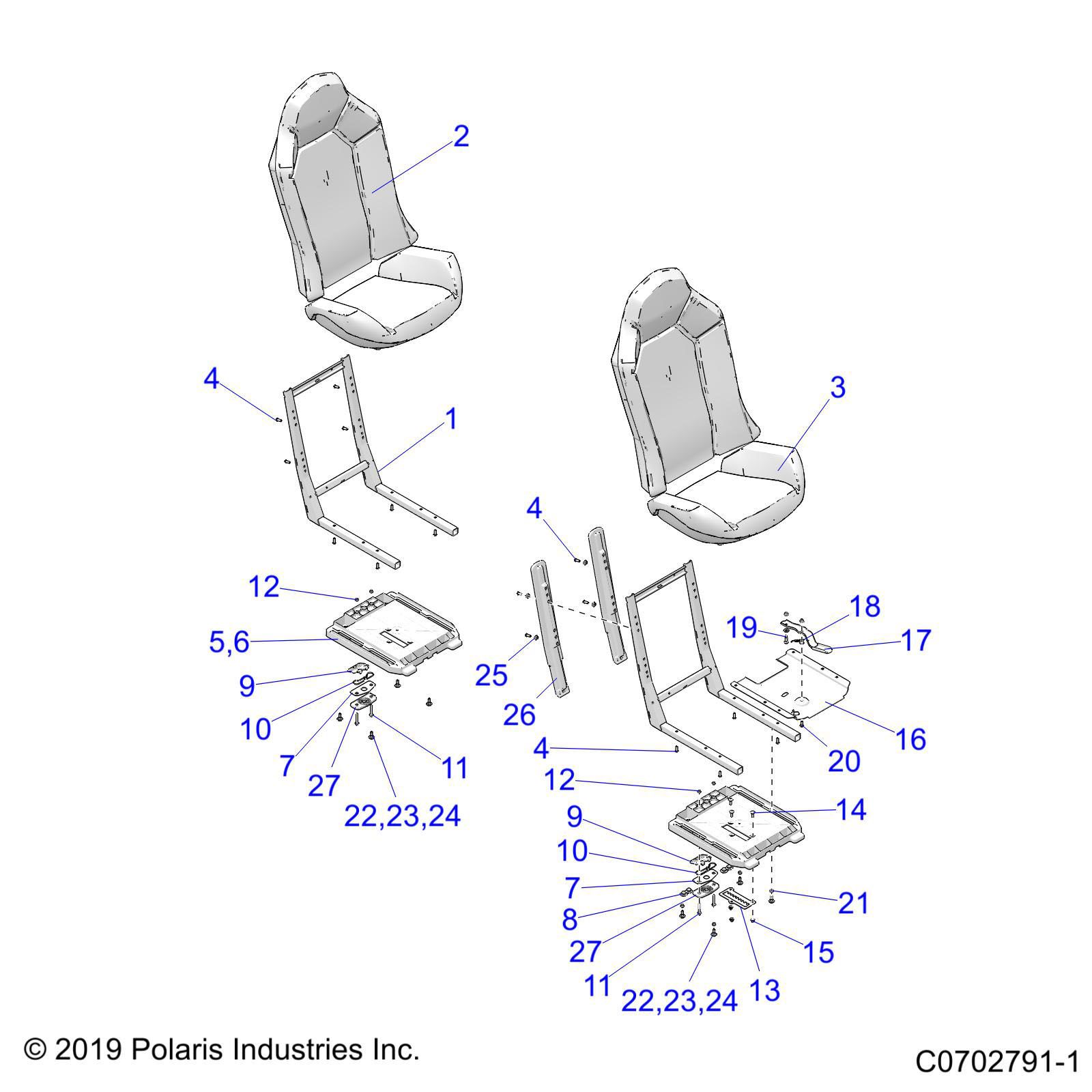 CARROSSERIE SIEGE ASM ET GLISSIERES POUR RZR XP 4 1000 PS EVAP 2022