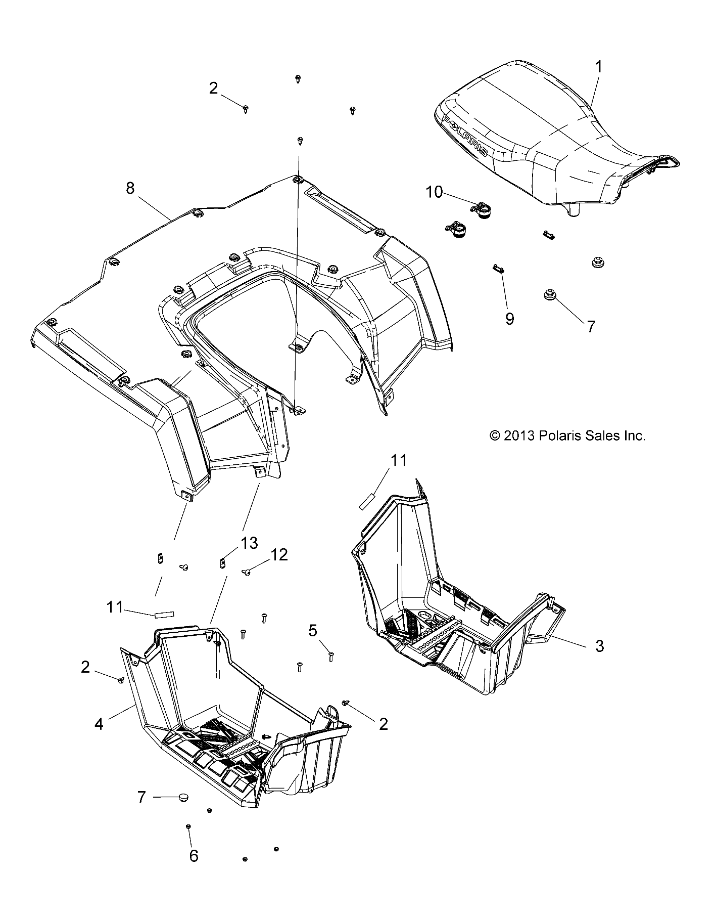 CARROSSERIE CABINE ARRIERE SIEGE ET REPOSE PIEDS POUR SPORTSMAN 570 EFI MD 2015