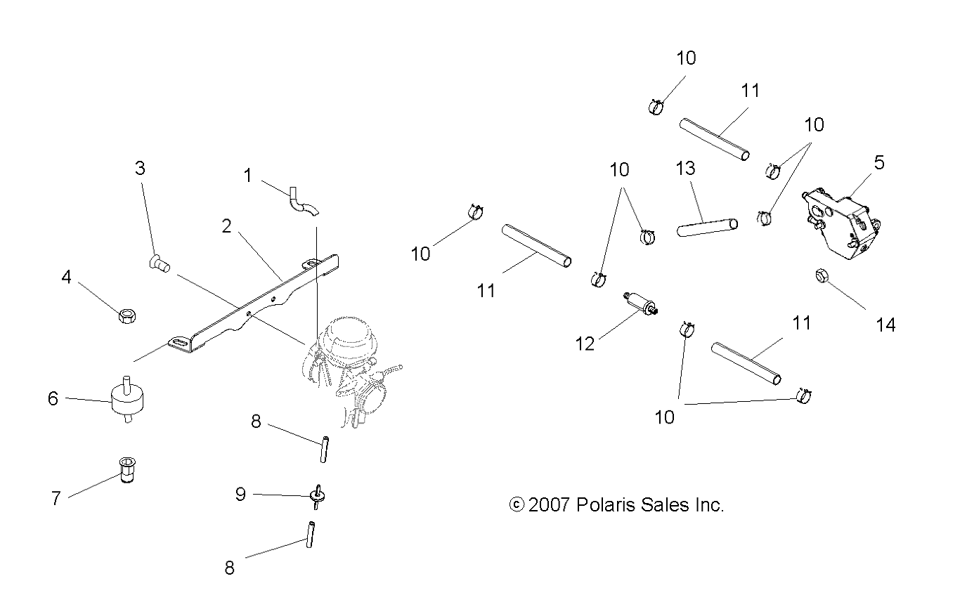 MOTEUR MONTAGE CARBURATEUR ET CONDUITES CARBURANT POUR SPORTSMAN 500 HO 2008