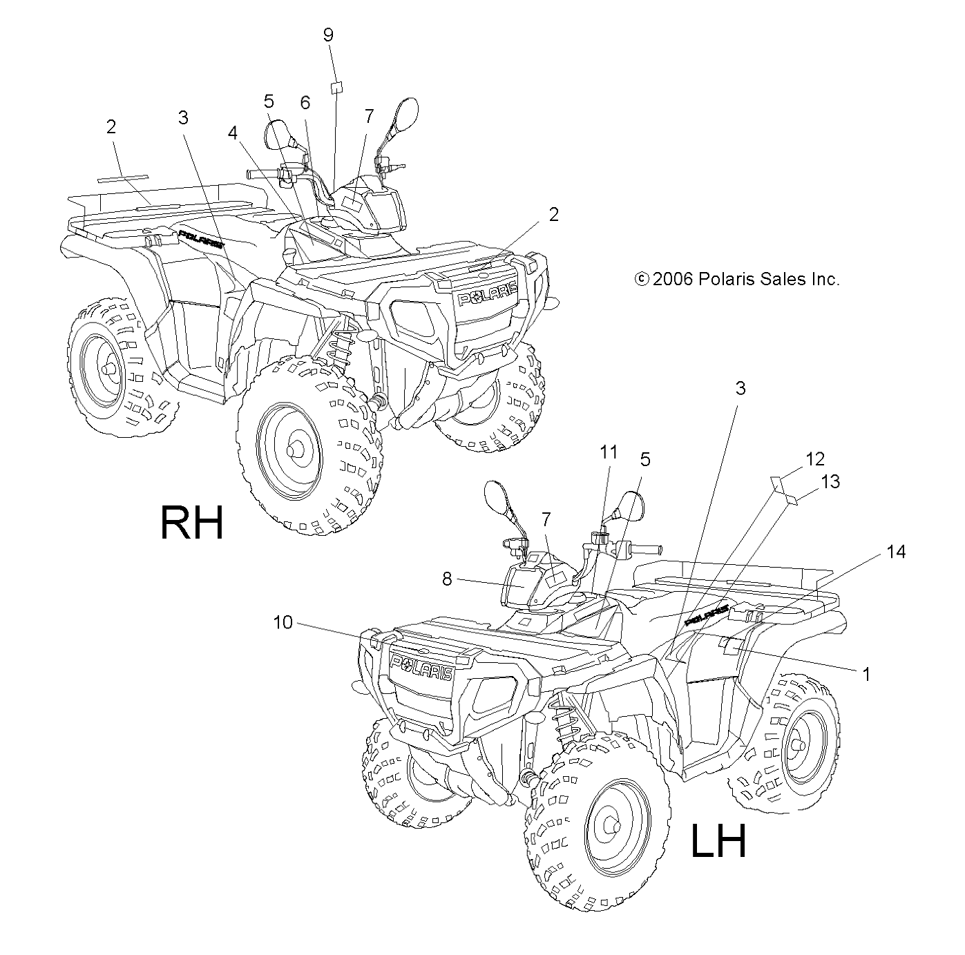 CARROSSERIE AUTOCOLLANTS POUR SPORTSMAN 800 EFI INTL 2007