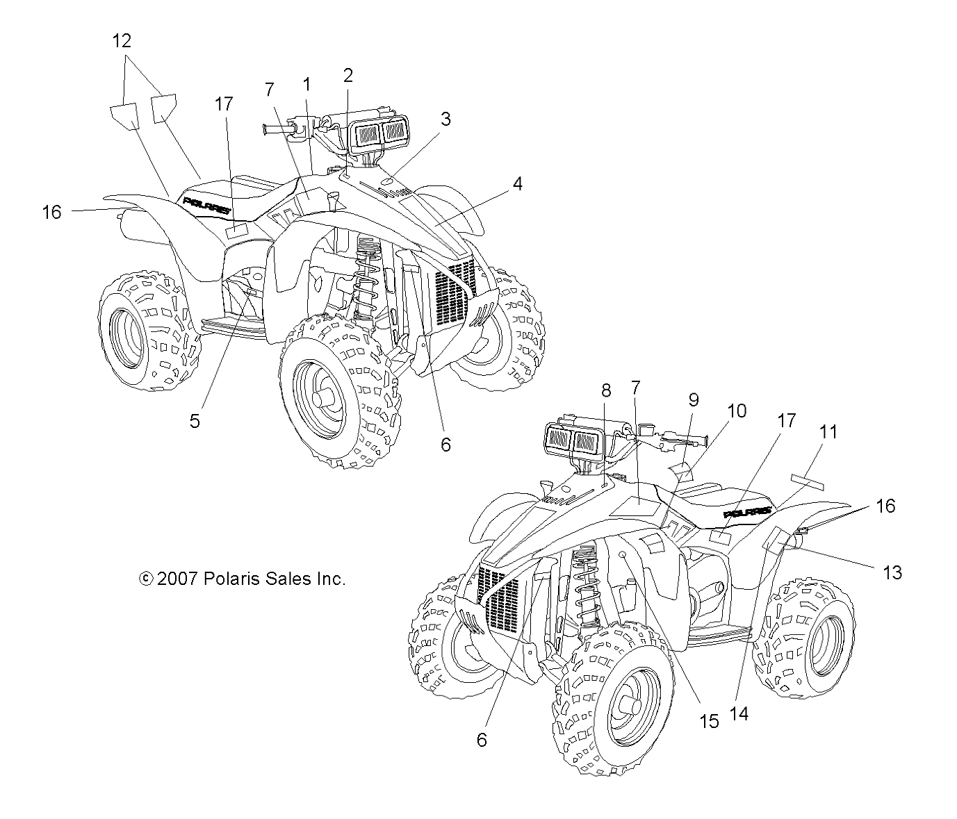 CARROSSERIE AUTOCOLLANTS POUR SCRAMBLER 500 4X4 2008