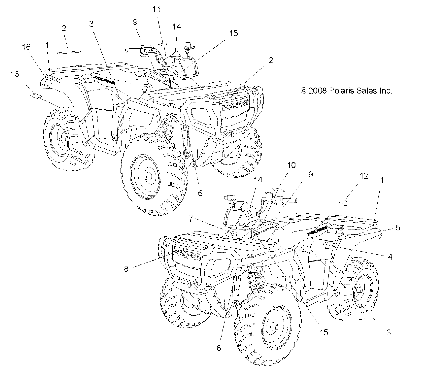 CARROSSERIE AUTOCOLLANTS POUR SPORTSMAN 800 HO EFI 2008