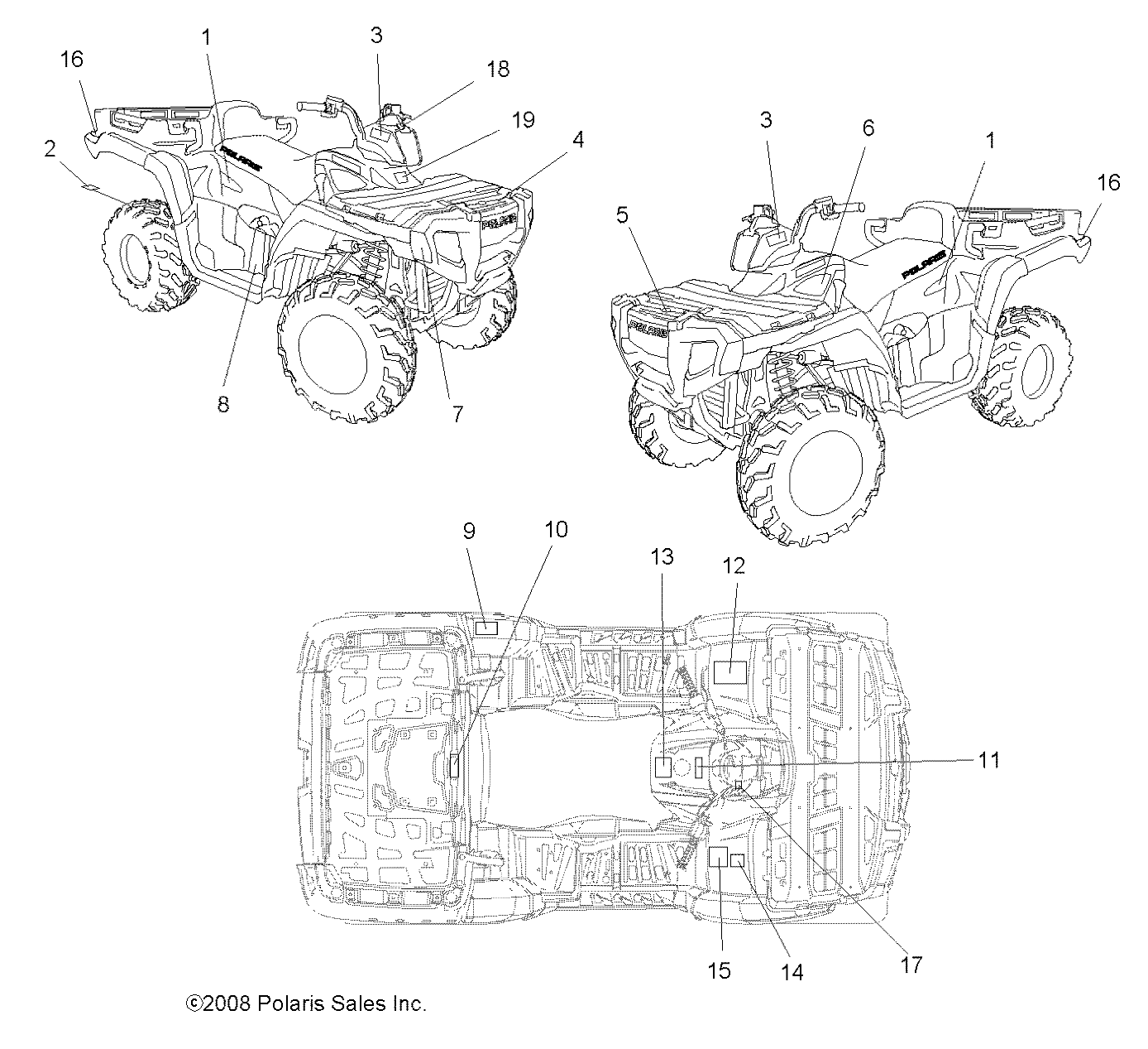 CARROSSERIE AUTOCOLLANTS POUR SPORTSMAN X2 500 EFI 2008