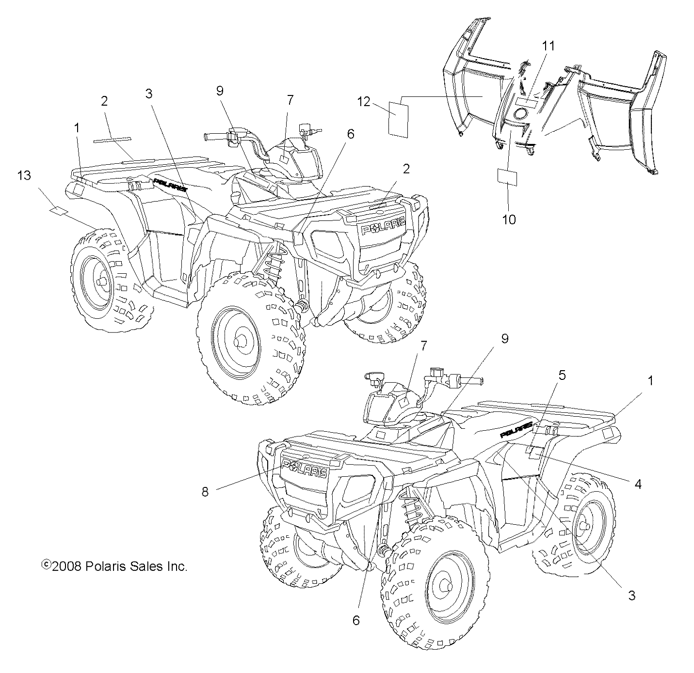 CARROSSERIE AUTOCOLLANTS POUR SPORTSMAN 500 EFI 2009