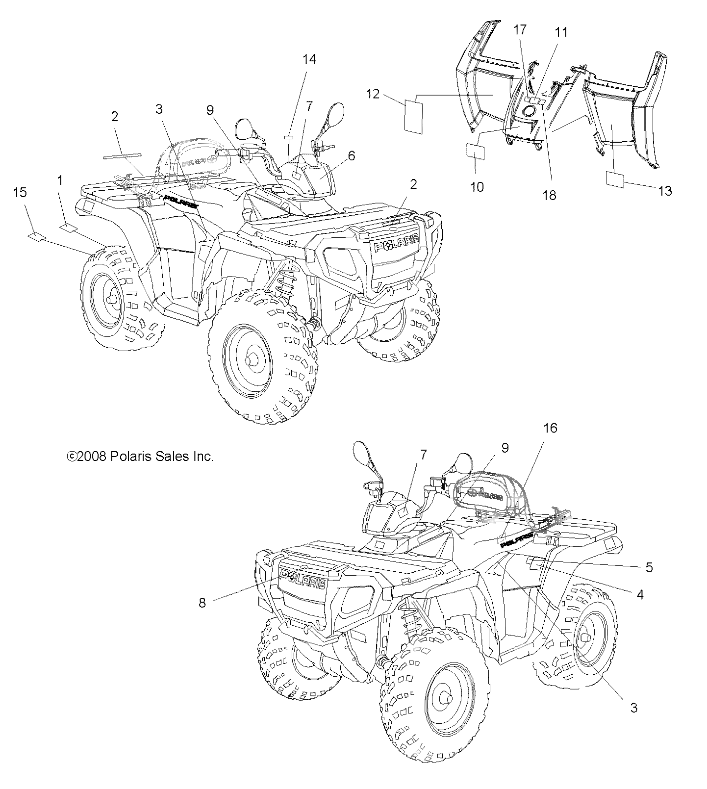 CARROSSERIE AUTOCOLLANTS POUR SPORTSMAN 500 EFI TRACTOR 2009