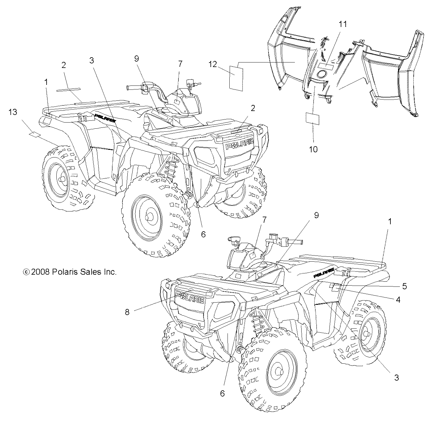 CARROSSERIE AUTOCOLLANTS POUR SPORTSMAN 800 HO EFI 2009