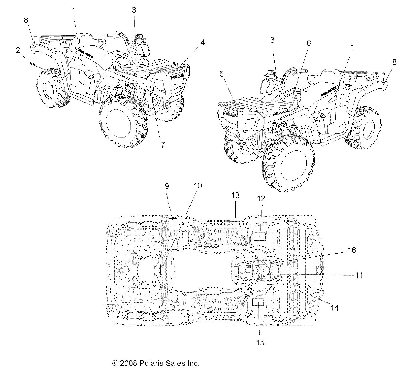 CARROSSERIE AUTOCOLLANTS POUR SPORTSMAN X2 800 EFI 2009