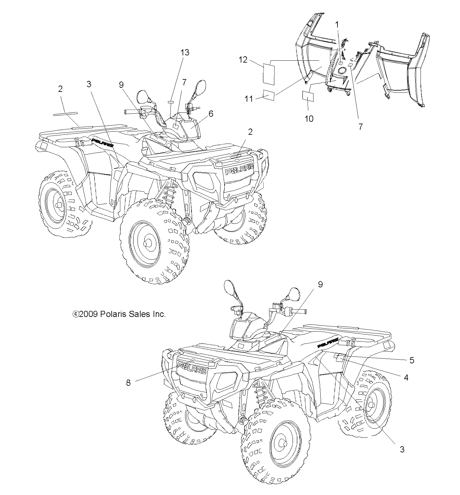 CARROSSERIE AUTOCOLLANTS POUR SPORTSMAN 500 HO INTL 2010