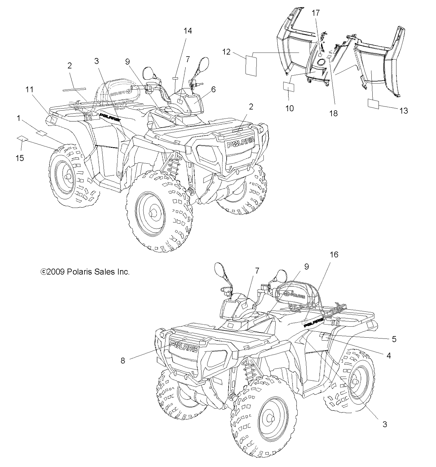 CARROSSERIE AUTOCOLLANTS POUR SPORTSMAN 500 EFI TRACTOR 2010