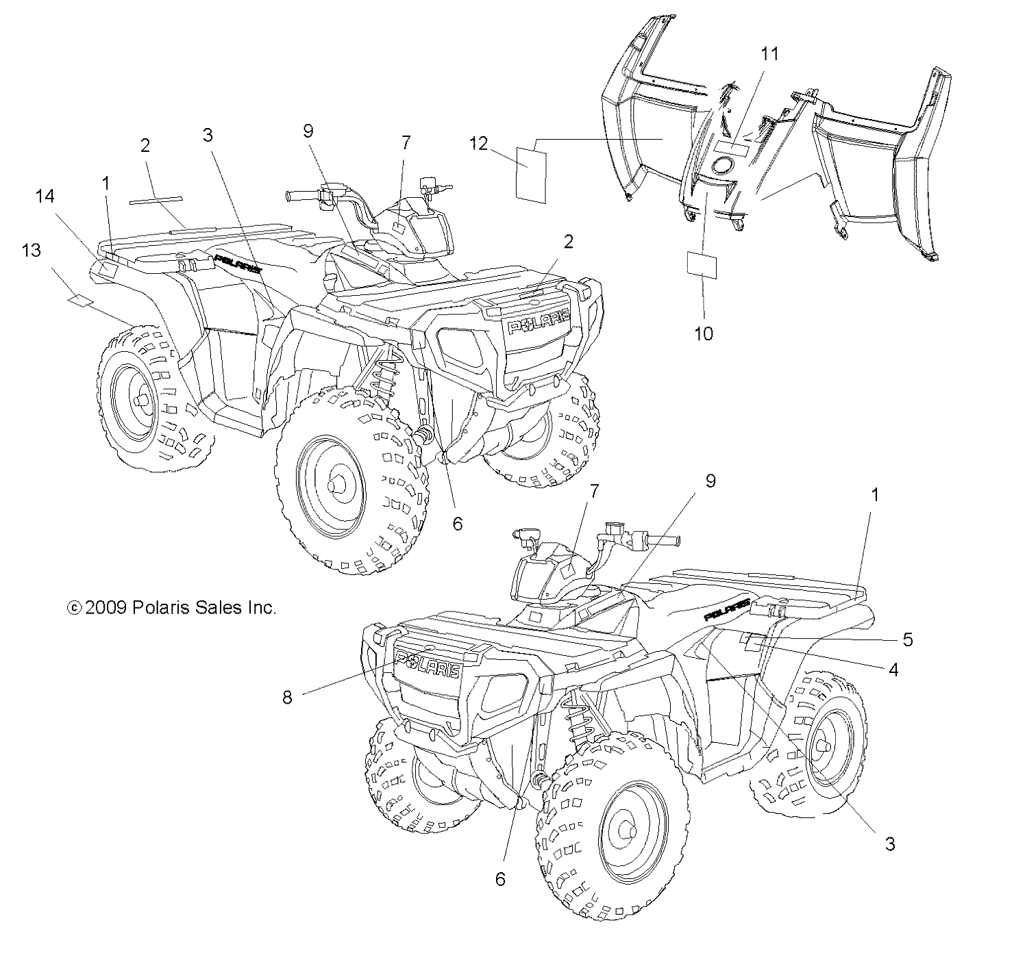 CARROSSERIE AUTOCOLLANTS POUR SPORTSMAN 800 EFI 2010