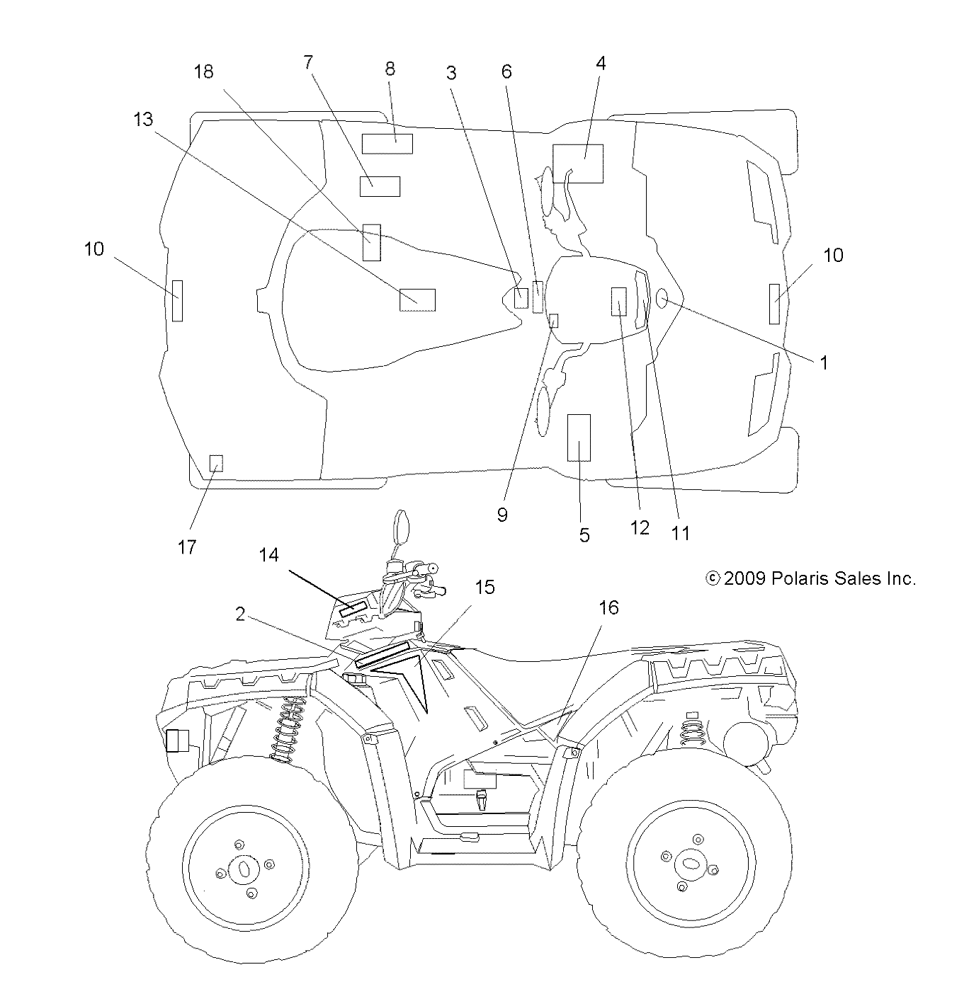 CARROSSERIE AUTOCOLLANTS POUR SPORTSMAN EPS 550 INTL 2010
