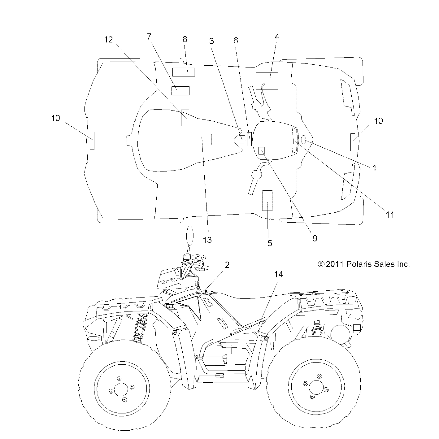 CARROSSERIE AUTOCOLLANTS POUR SPORTSMAN FOREST 550 2012