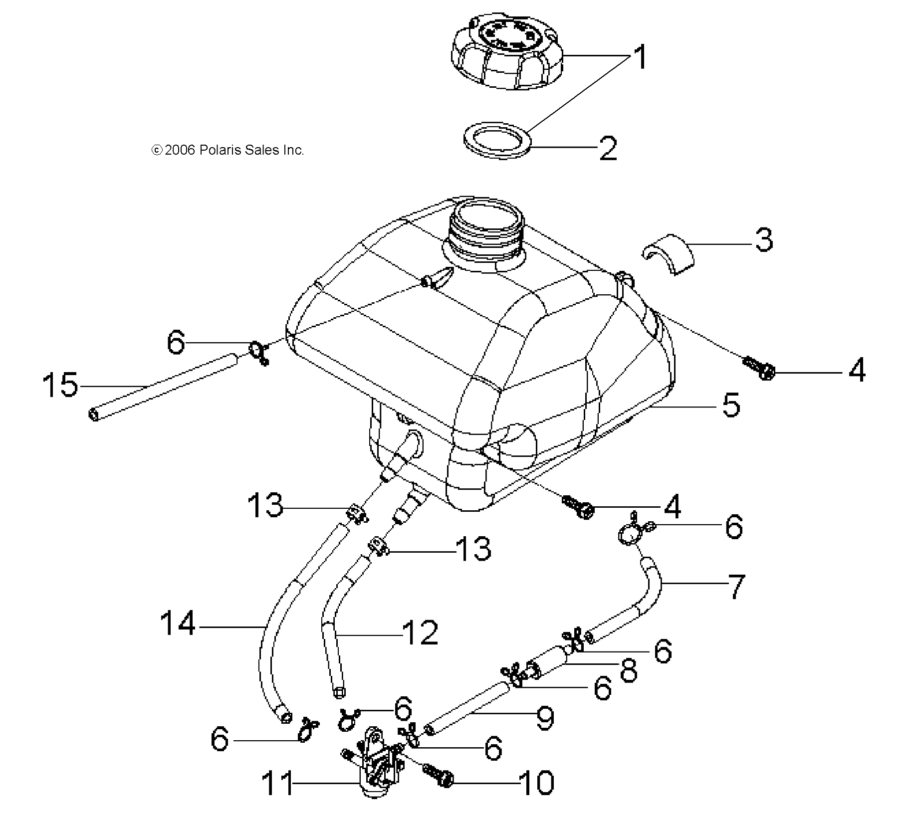 CARROSSERIE RESERVOIR DE CARBURANT ET FLEXIBLES POUR OUTLAW 50 2008