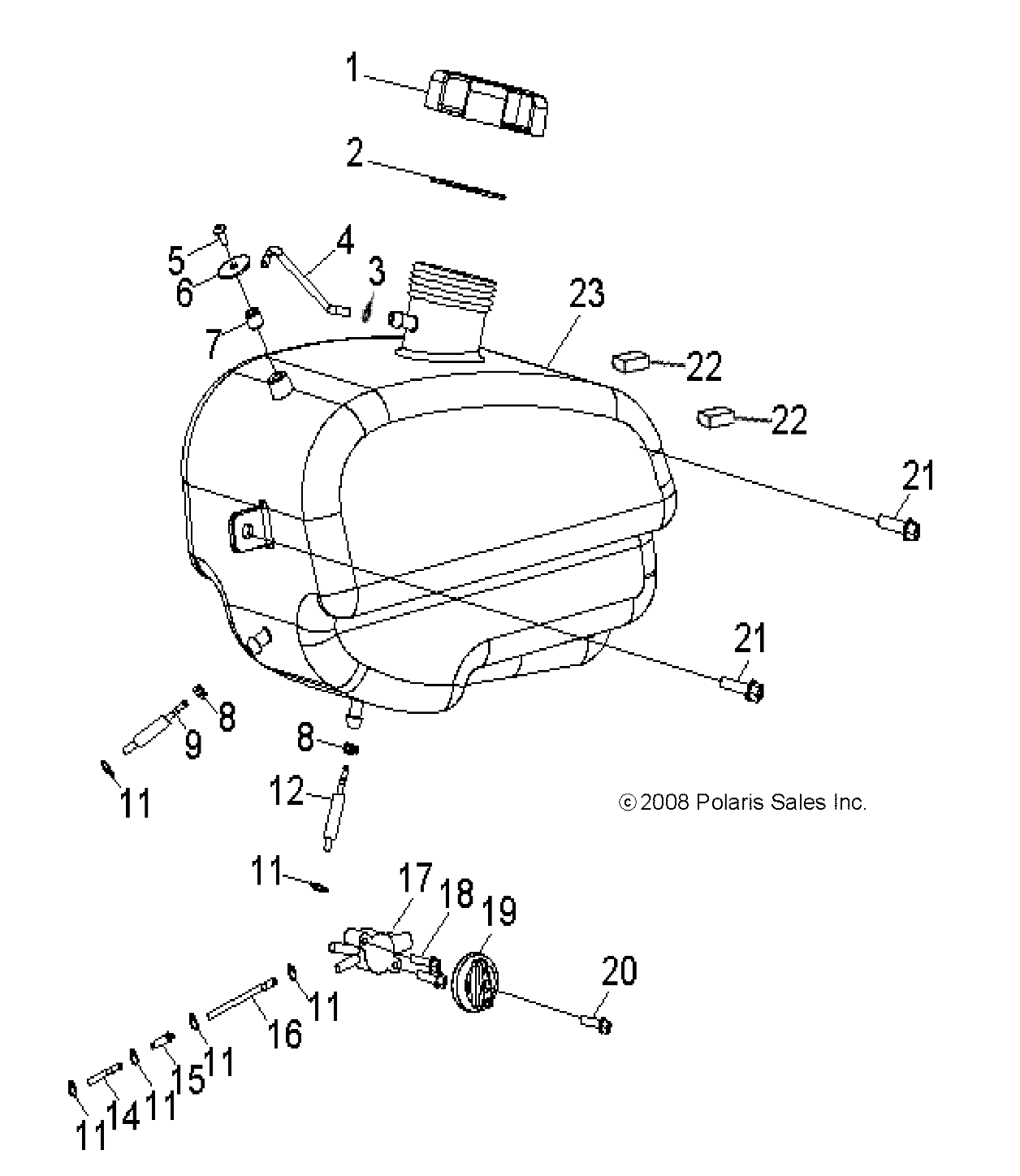 CARROSSERIE RESERVOIR DE CARBURANT ET FLEXIBLES POUR SPORTSMAN 90 2009