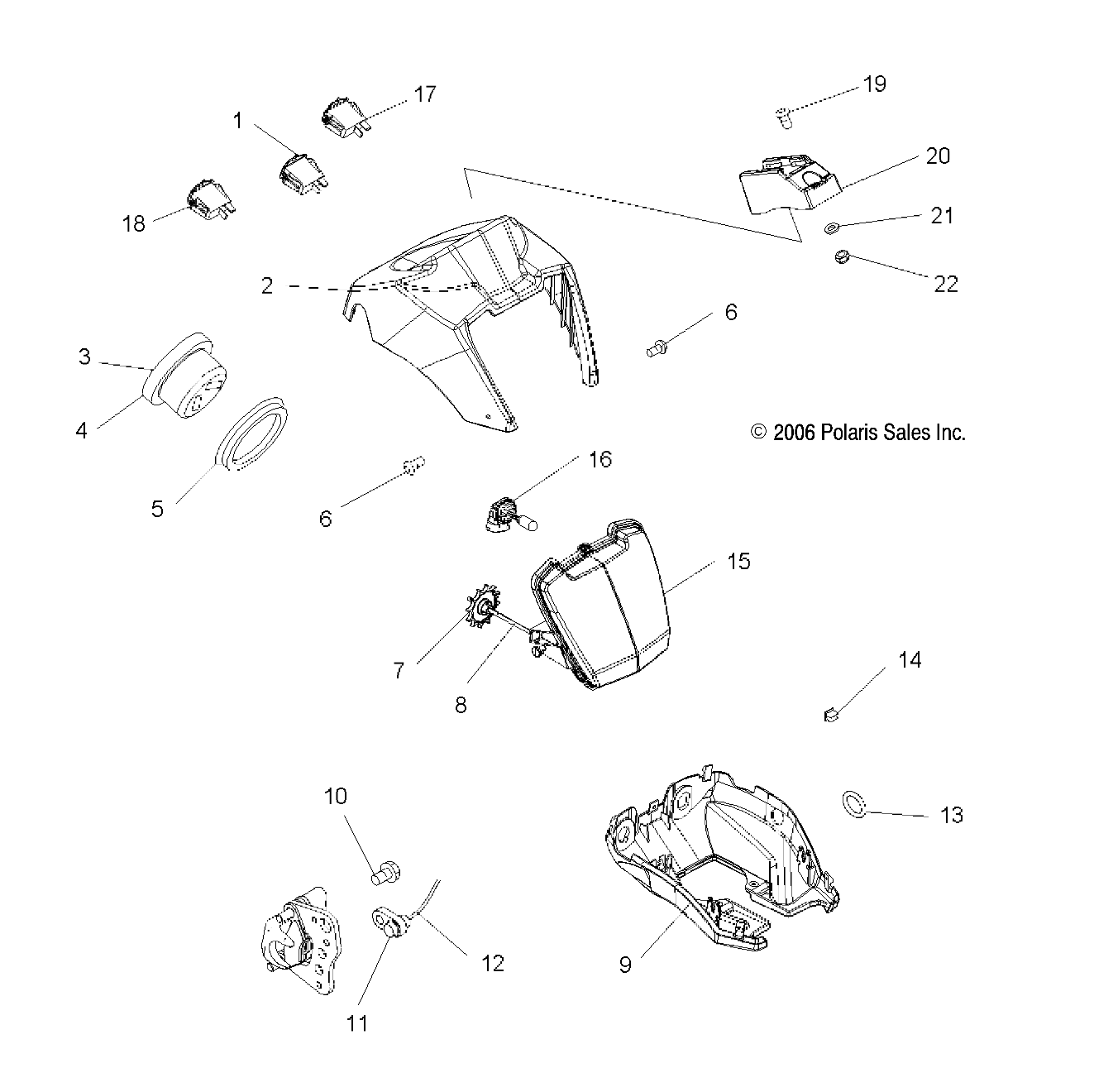 CARROSSERIE PHARE POUR SPORTSMAN 500 EFI 2006
