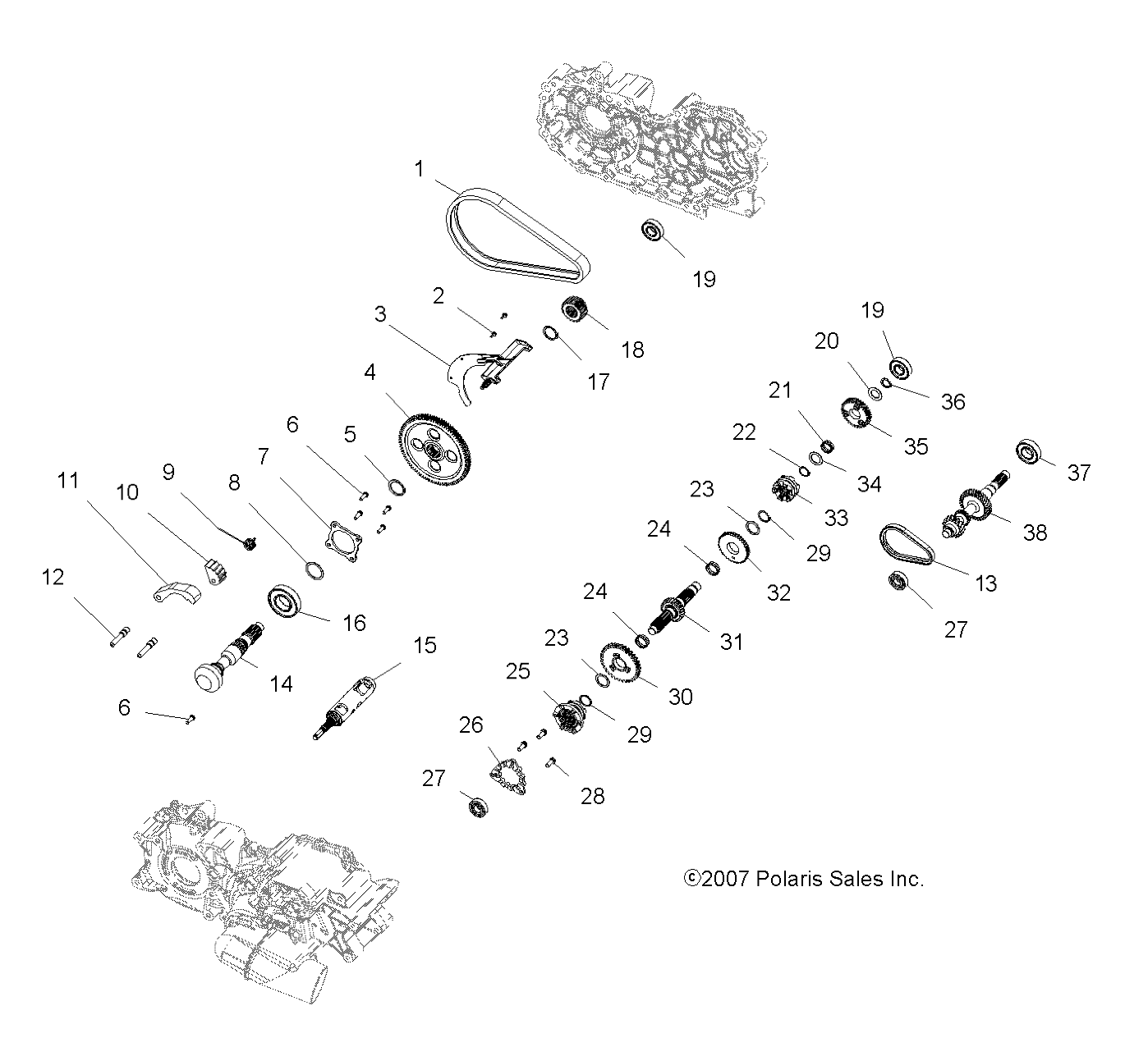 TRANSMISSION INTERIEUR BOITE PRINCIPALE POUR SPORTSMAN TOURING 500 EFI 2008