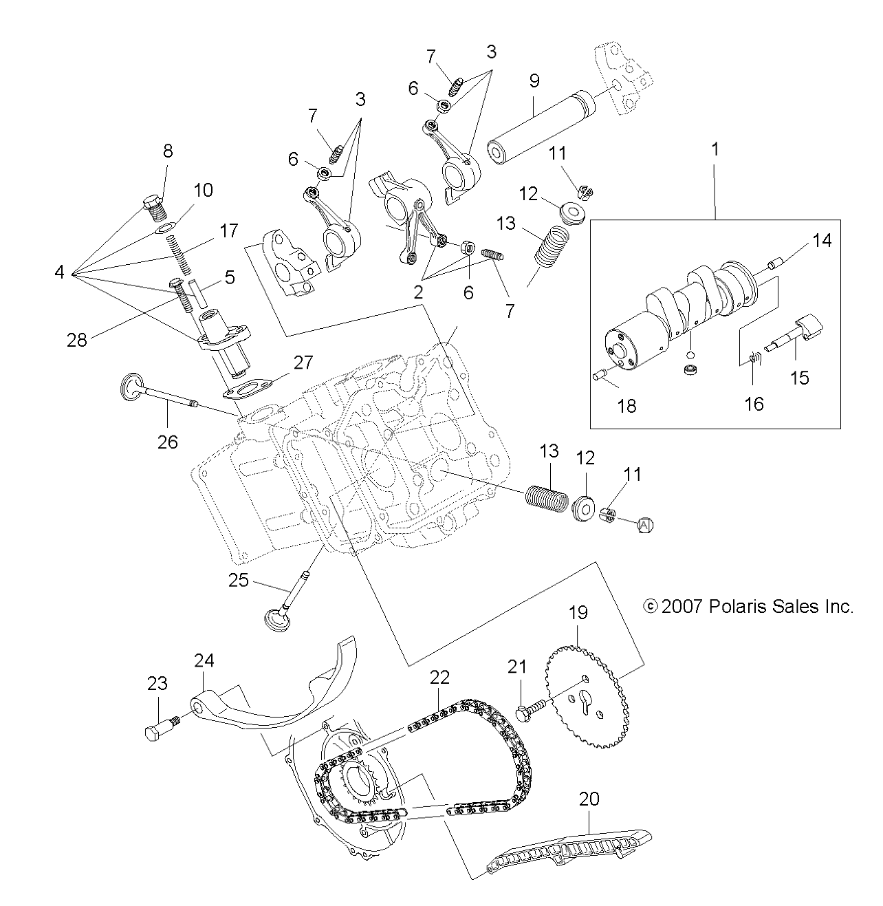 MOTEUR SOUPAPES ET ARBRE A CAMES POUR SPORTSMAN 500 HO 2009