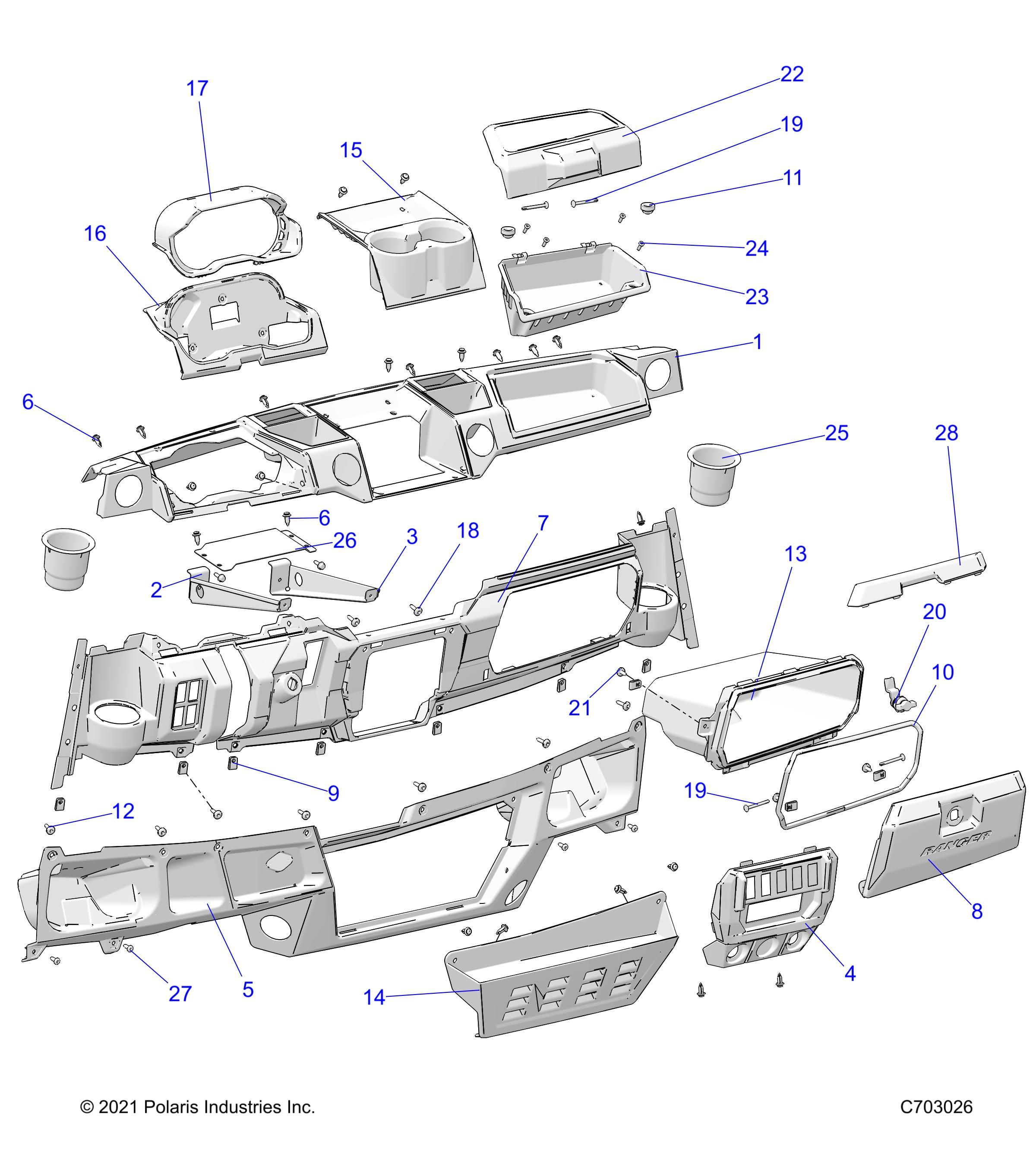 CARROSSERIE TABLEAU DE BORDS POUR RANGER CREW XP 1000 2022