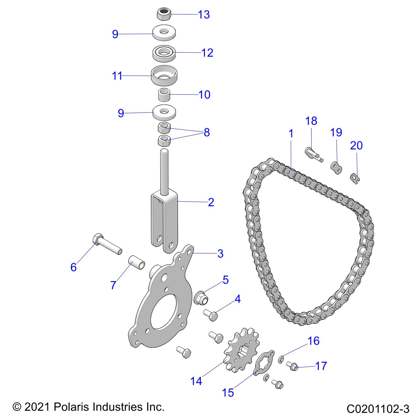 TRANSMISSION TENDEUR DE CHAINE ET PIGNON POUR RZR 200 TLD EVAP R01 2023