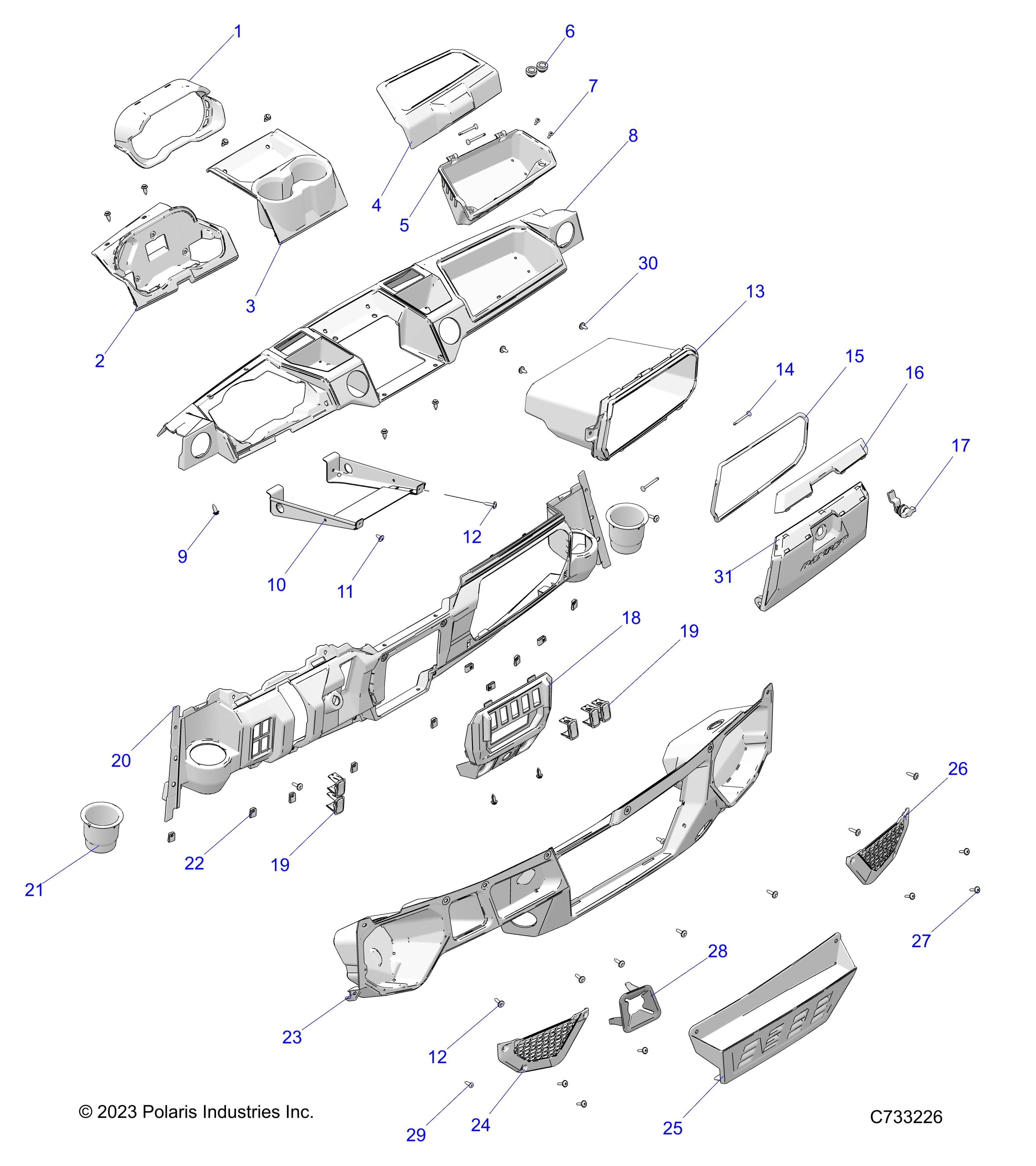 CARROSSERIE TABLEAU DE BORDS POUR RANGER 1000 XP CREW NSTR PREMIUM TIP OUT WINDSHIELD R02 B9 2025