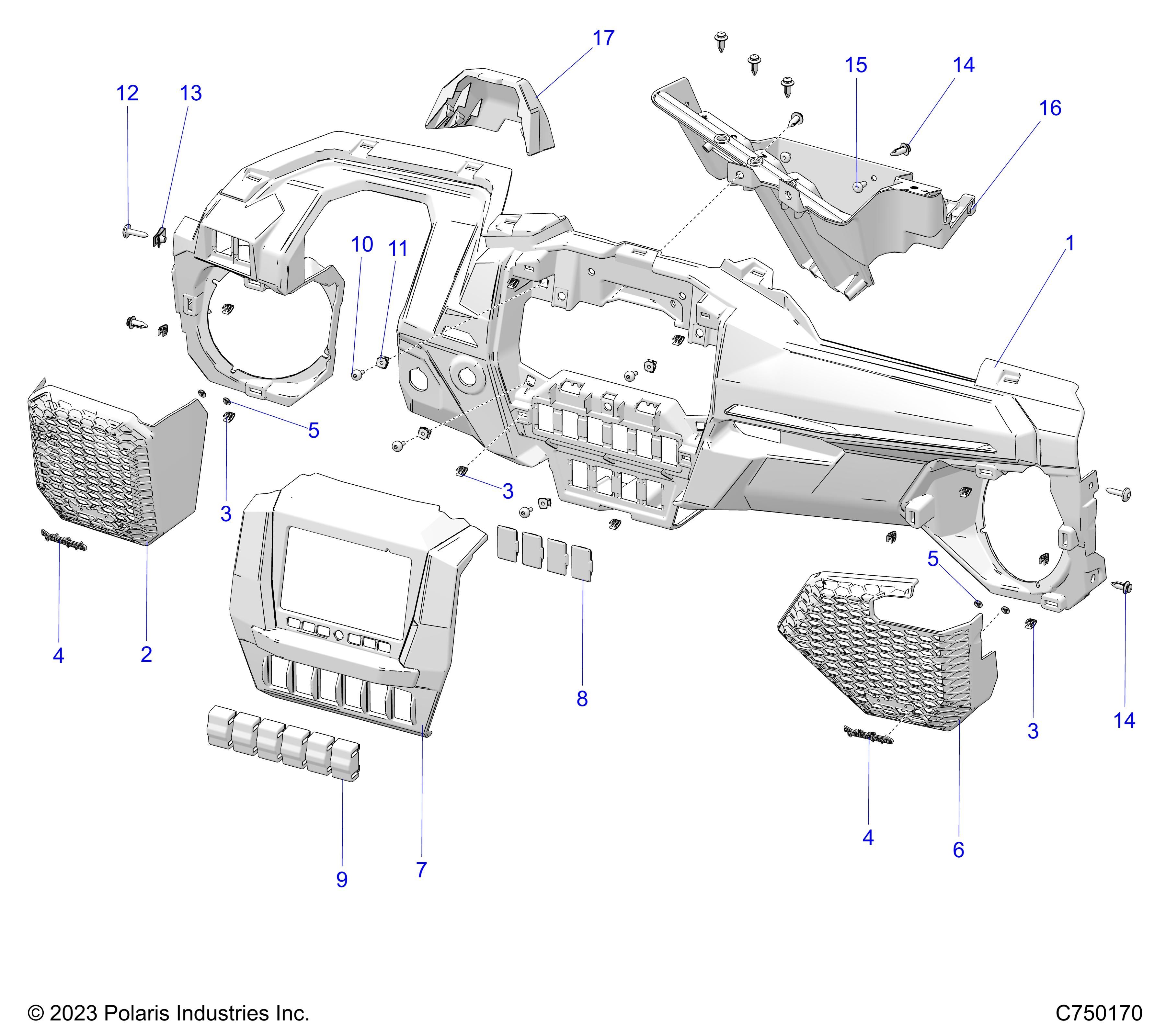 CARROSSERIE TABLEAU DE BORDS INFERIEUR POUR RZR PRO R RACE REPLICA LE EVAP RACE 2025