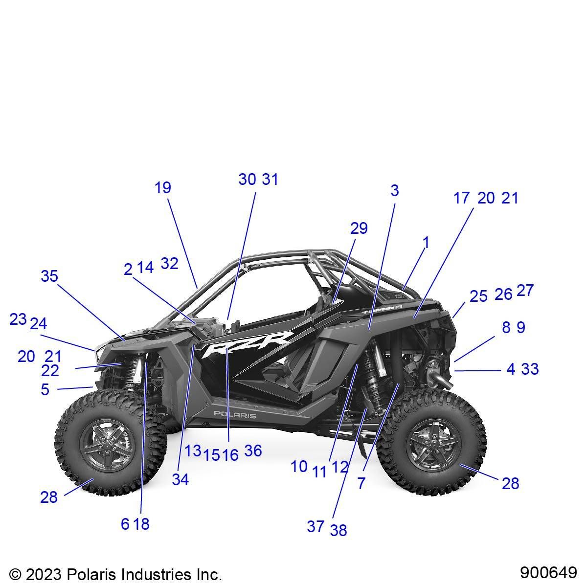 BODY DECALS AND COMPONENTS 3PC POUR RZR PRO XP DELUXE 3PC INTL R01 2023