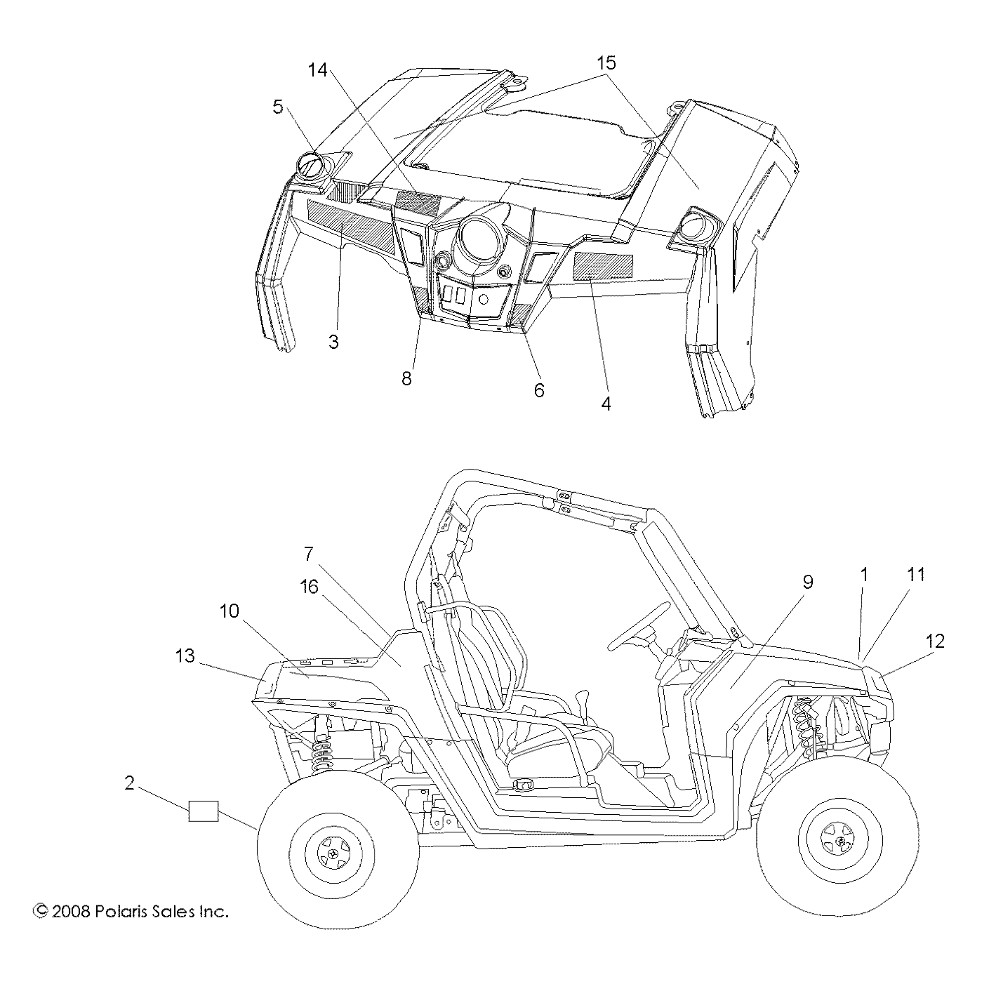 CARROSSERIE AUTOCOLLANTS POUR RZR 800 EFI ALL OPTIONS 2009