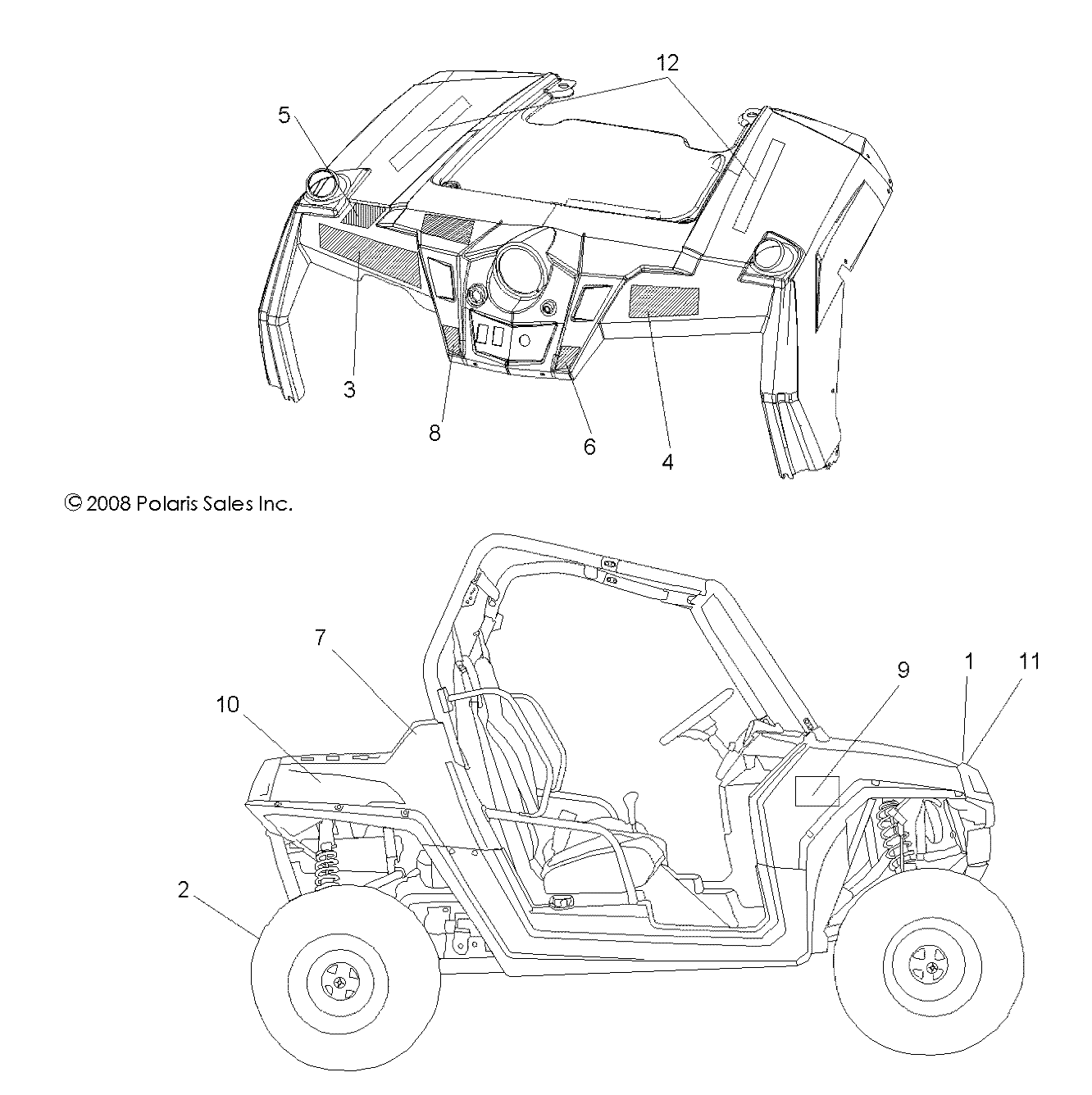 CARROSSERIE AUTOCOLLANTS POUR RZR S 800 EFI INTL 2009