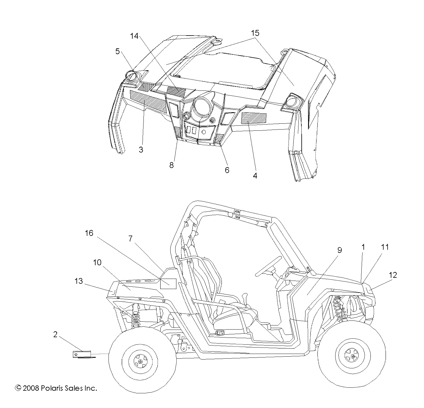 CARROSSERIE AUTOCOLLANTS POUR RZR S 800 EFI 2009