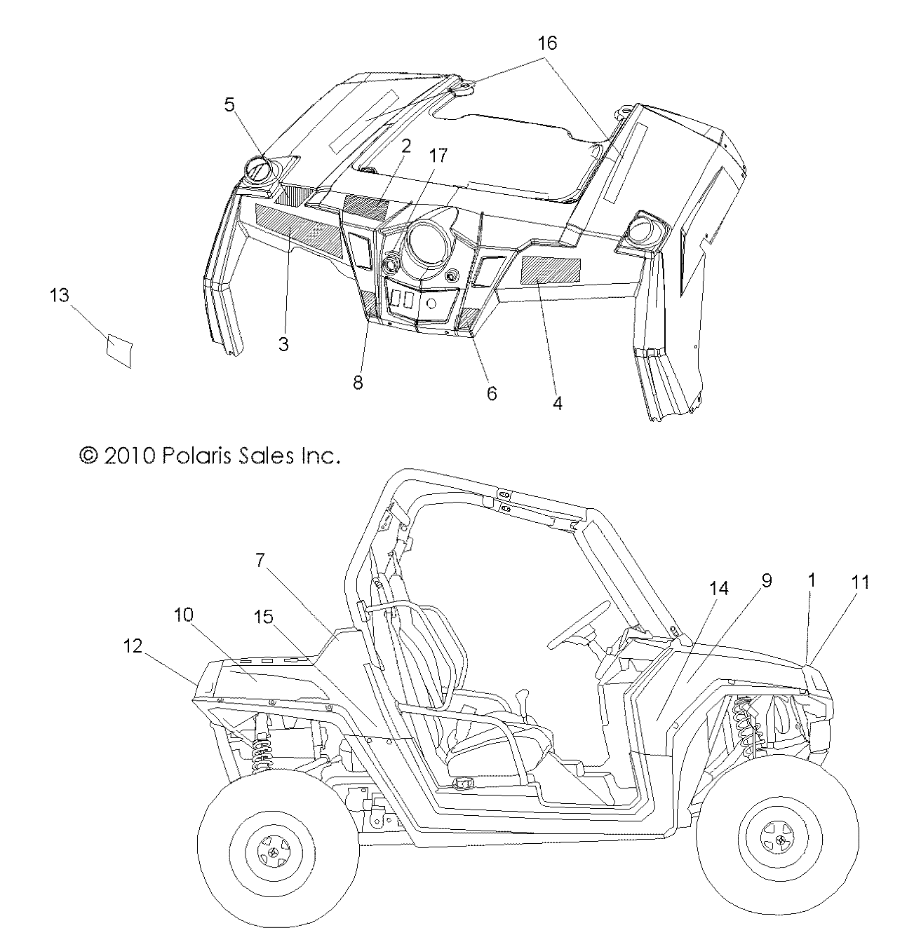 CARROSSERIE AUTOCOLLANTS POUR RZR S 800 EFI INTL 2010