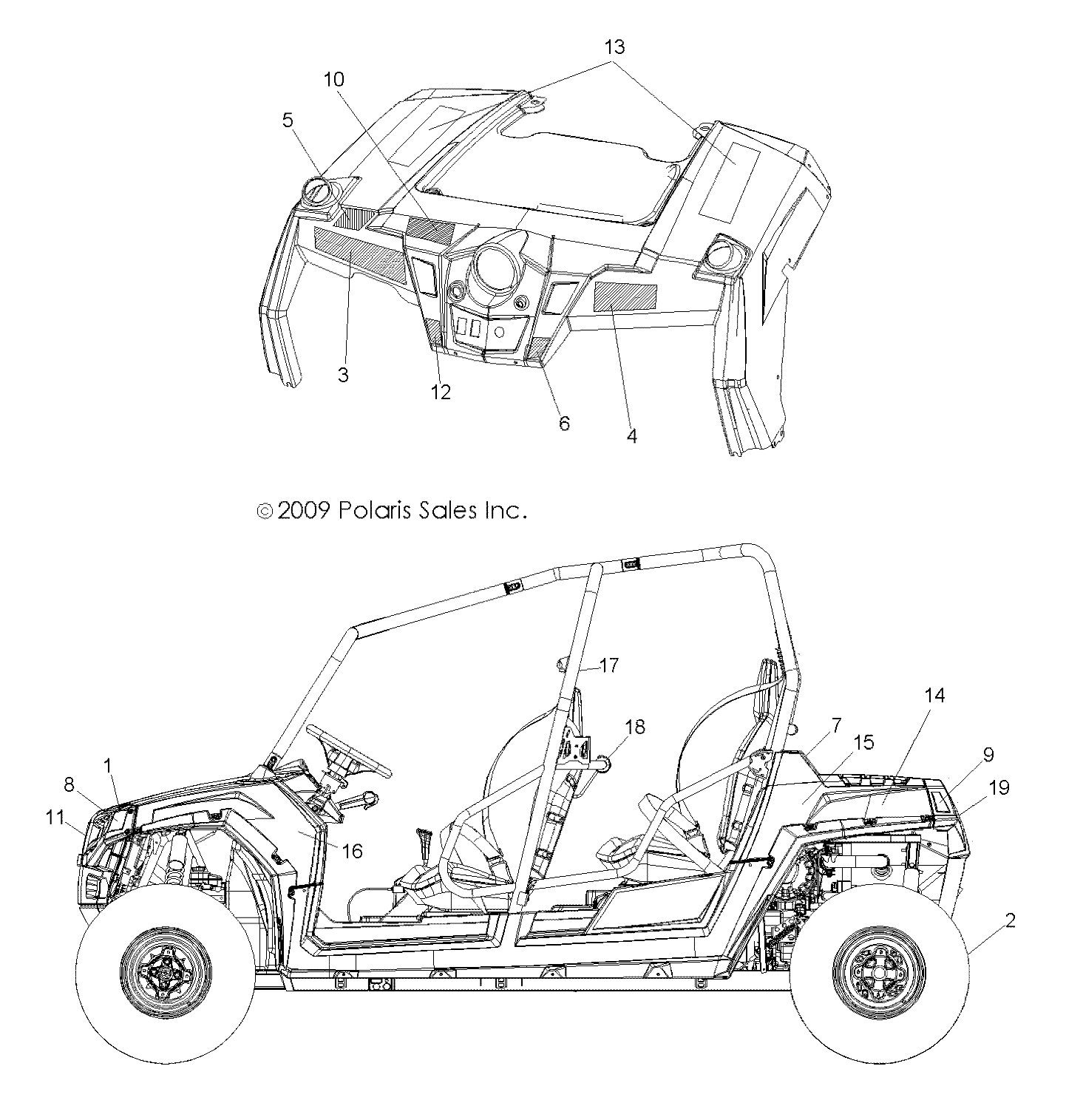 CARROSSERIE AUTOCOLLANTS POUR RZR 4 800 EFI 2010