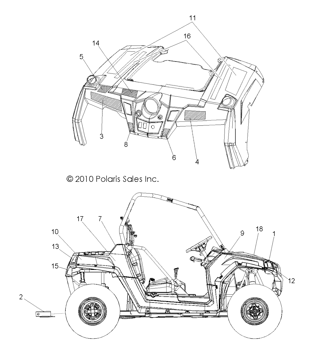 CARROSSERIE AUTOCOLLANTS POUR RZR S 800 EFI 2011
