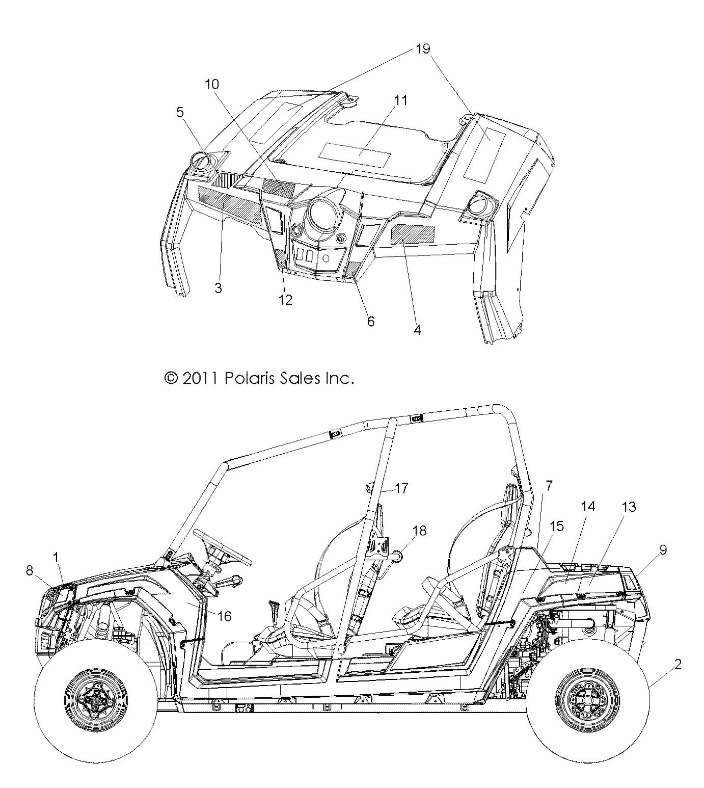 CARROSSERIE AUTOCOLLANTS POUR RZR 4 800 EFI 2012