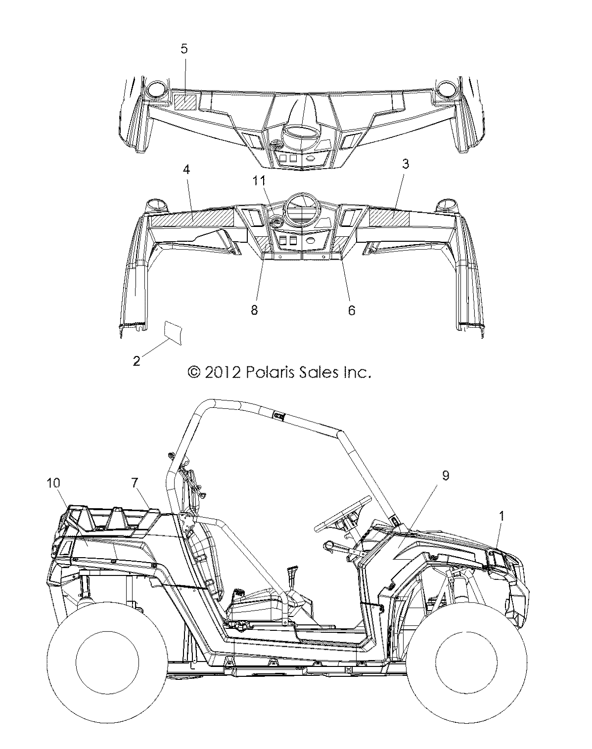 CARROSSERIE AUTOCOLLANTS POUR RZR 570 EFI INTL 2012