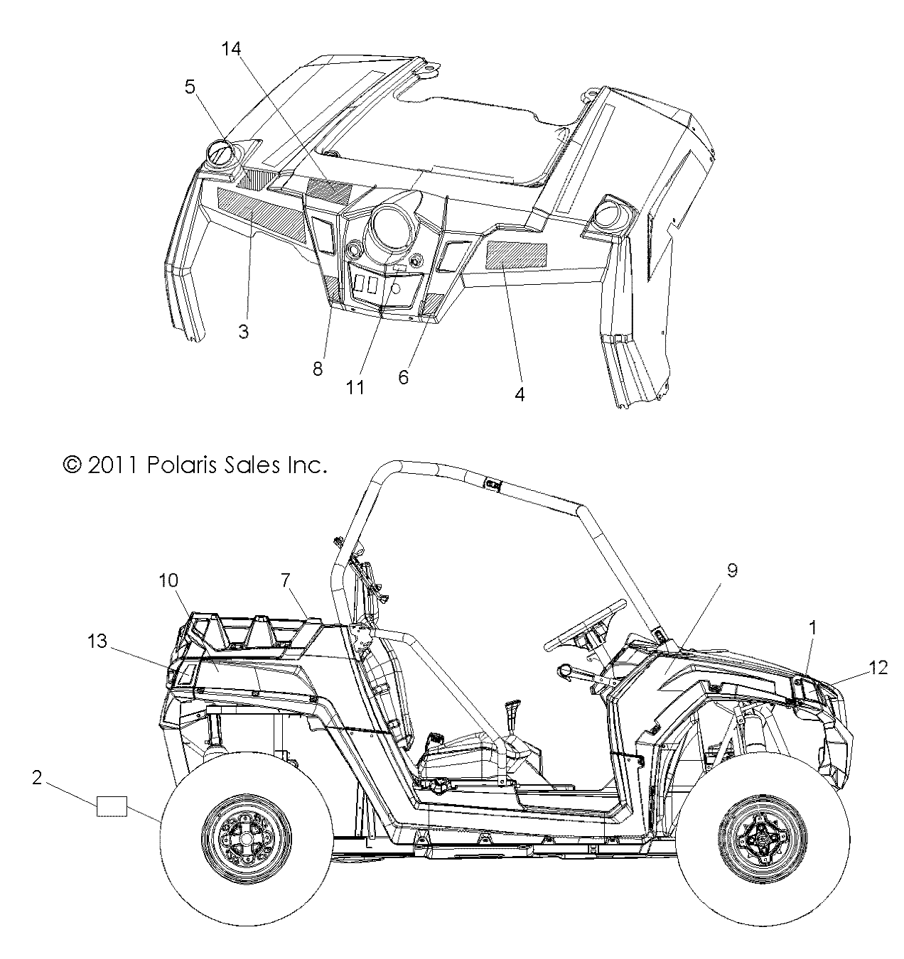CARROSSERIE AUTOCOLLANTS POUR RZR 570 EFI 2012