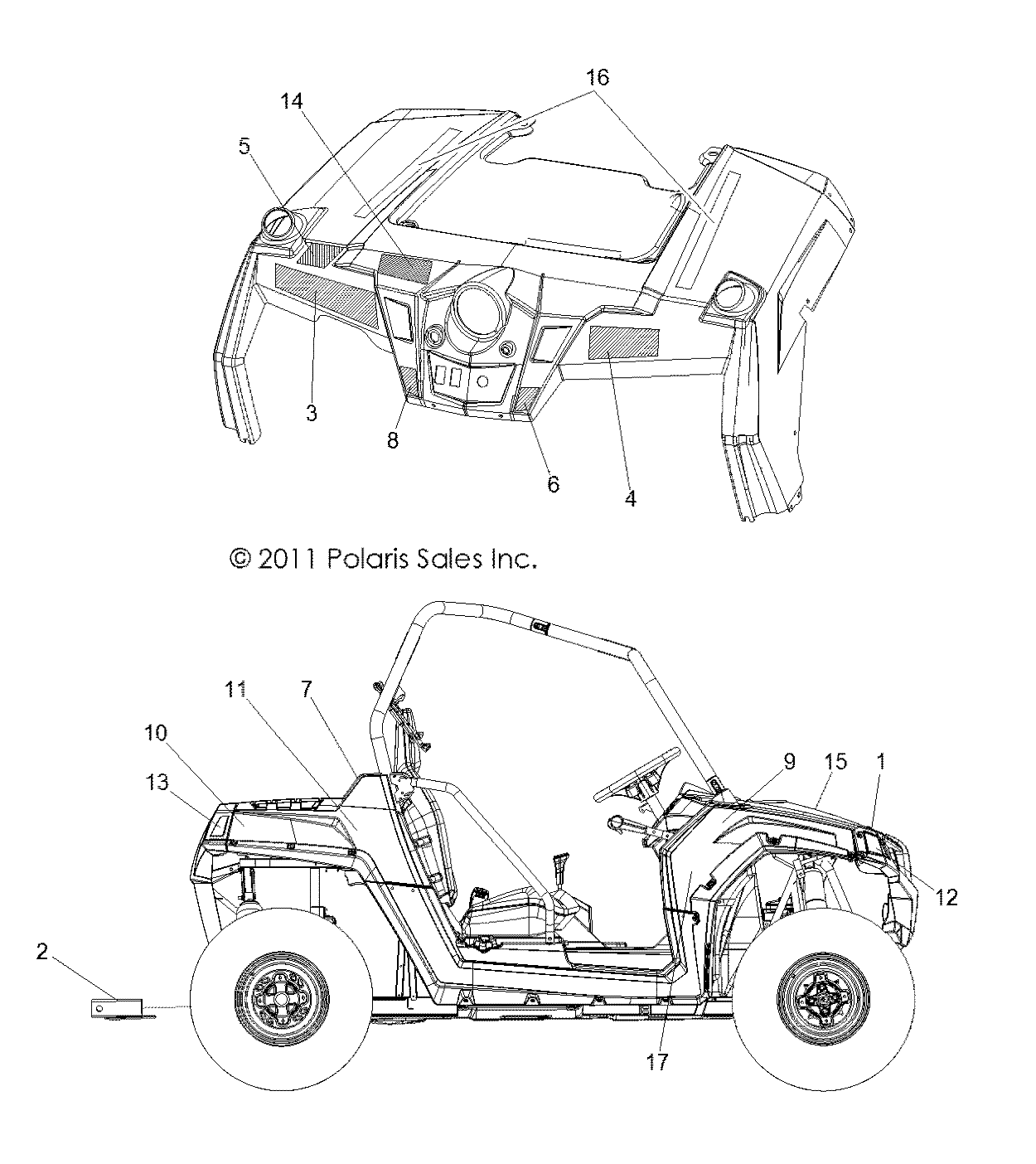 CARROSSERIE AUTOCOLLANTS POUR RZR S 800 EFI 2012